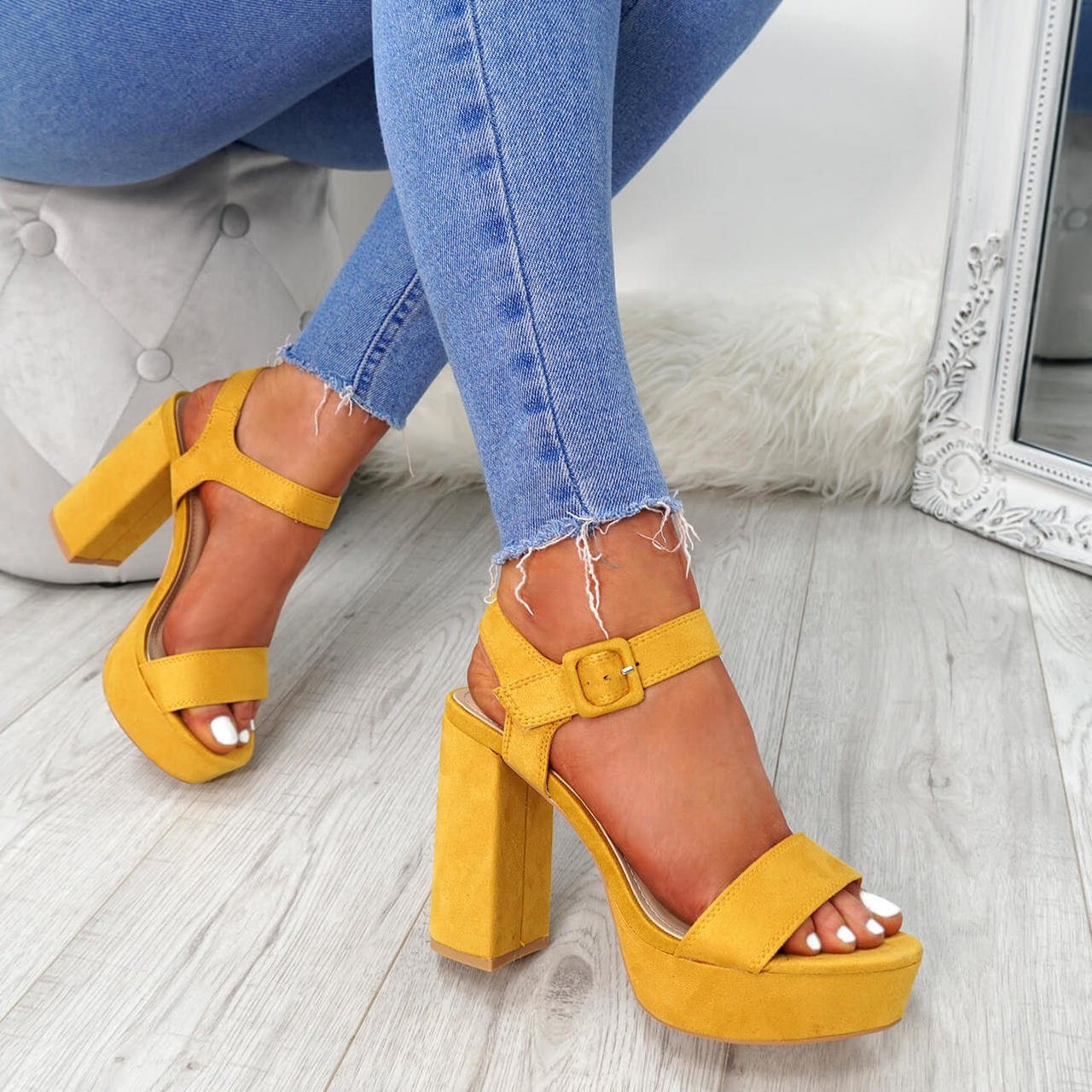 light yellow block heels