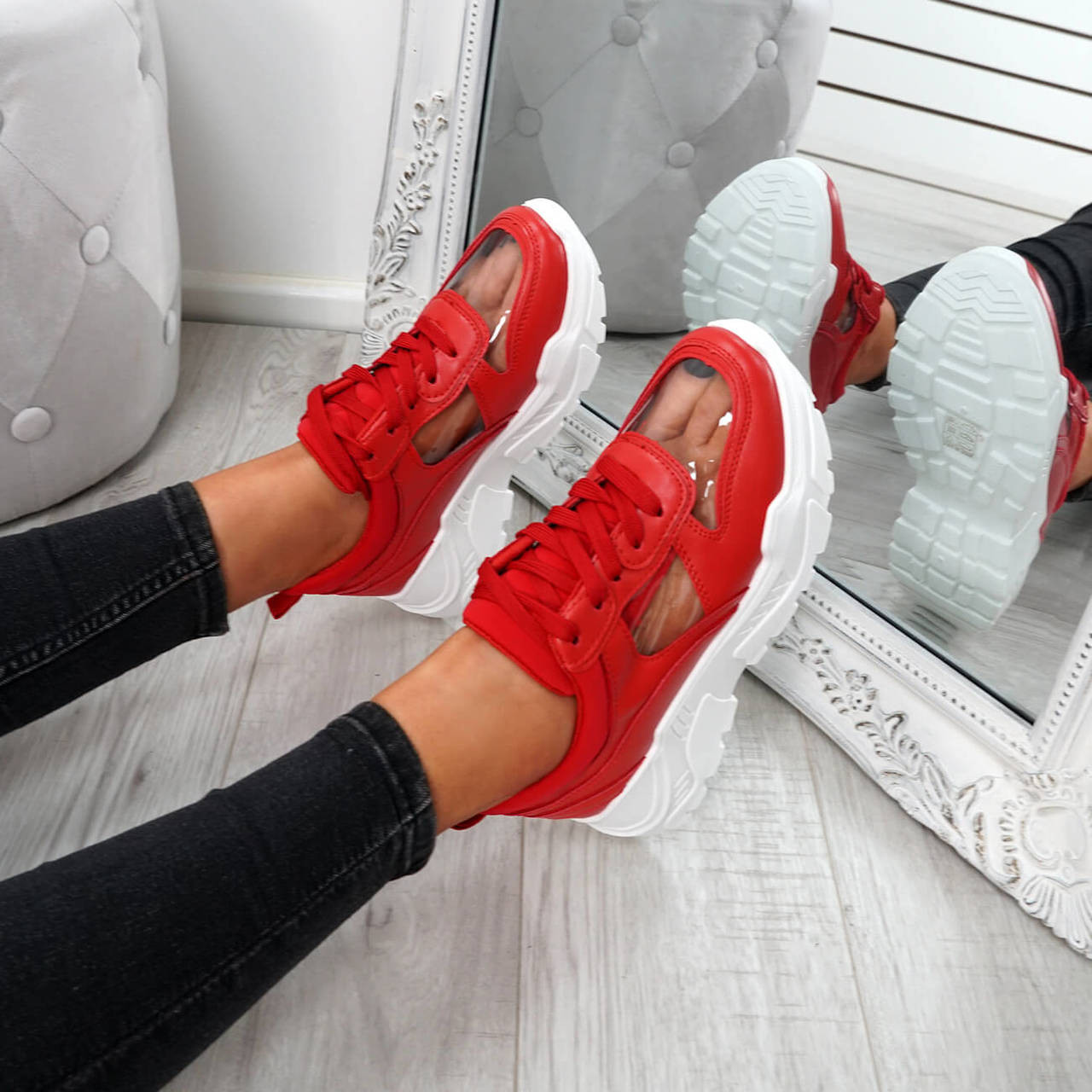 womans red trainers
