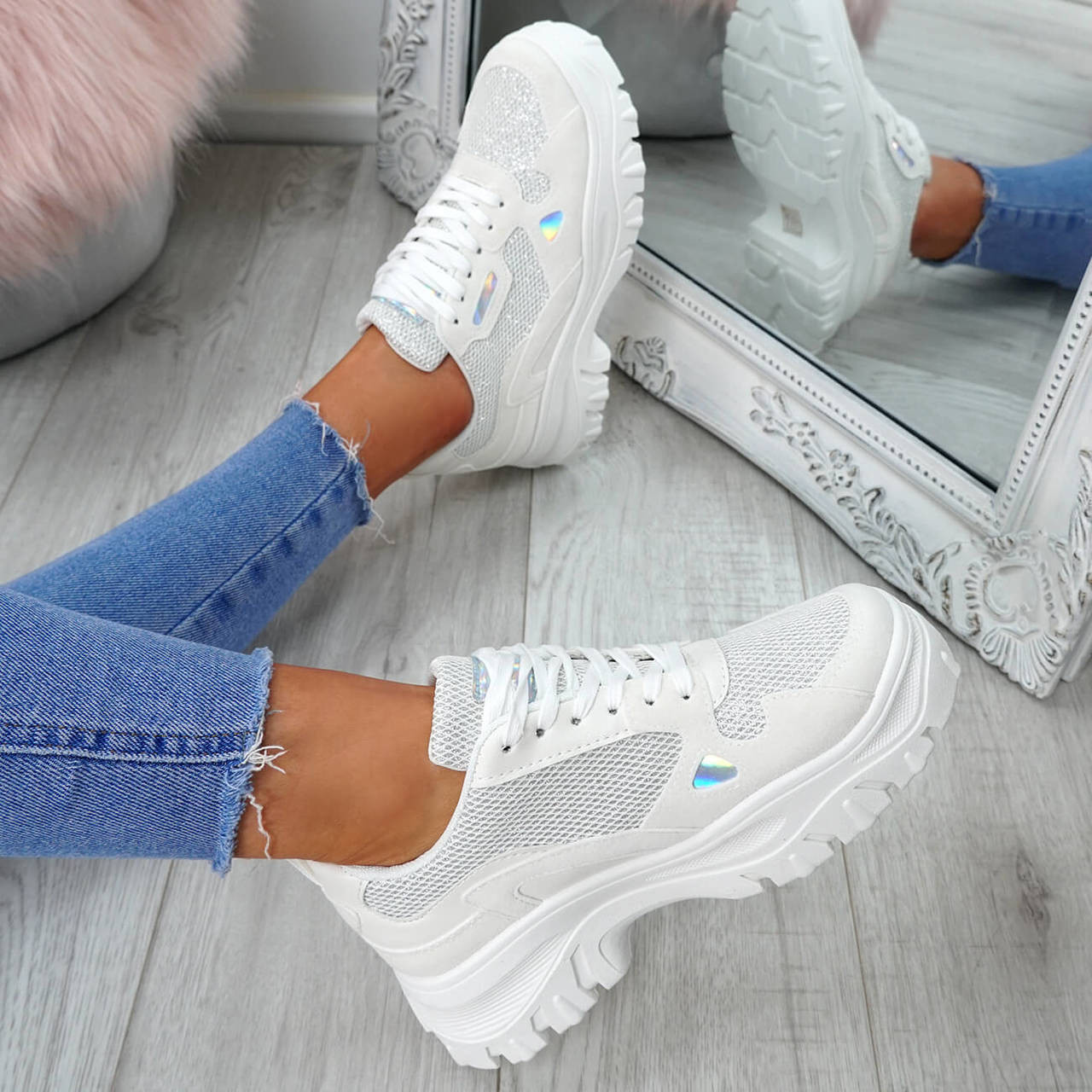 Womens Ladies Lace Up Chunky Trainers 