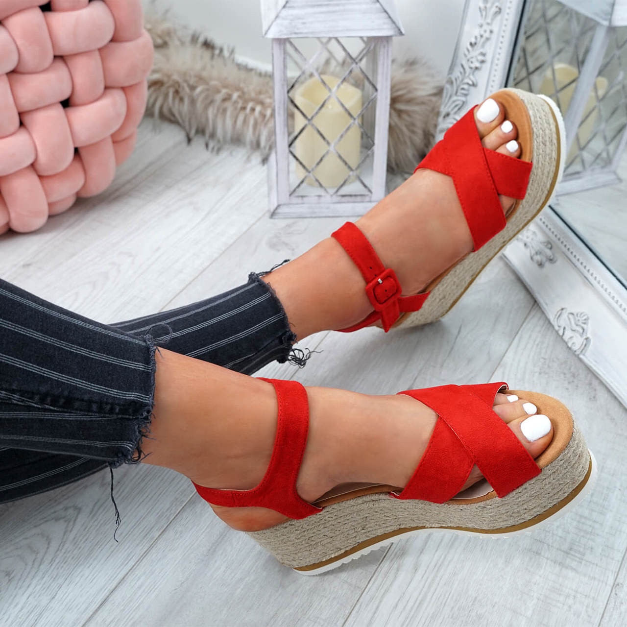 red espadrille shoes