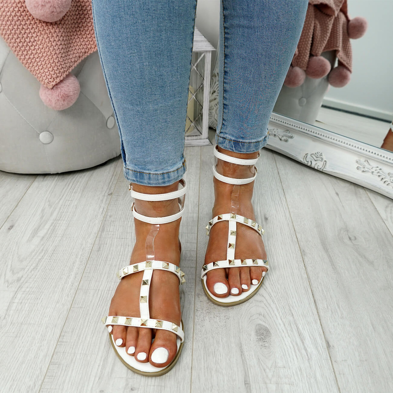 flat white sandals uk