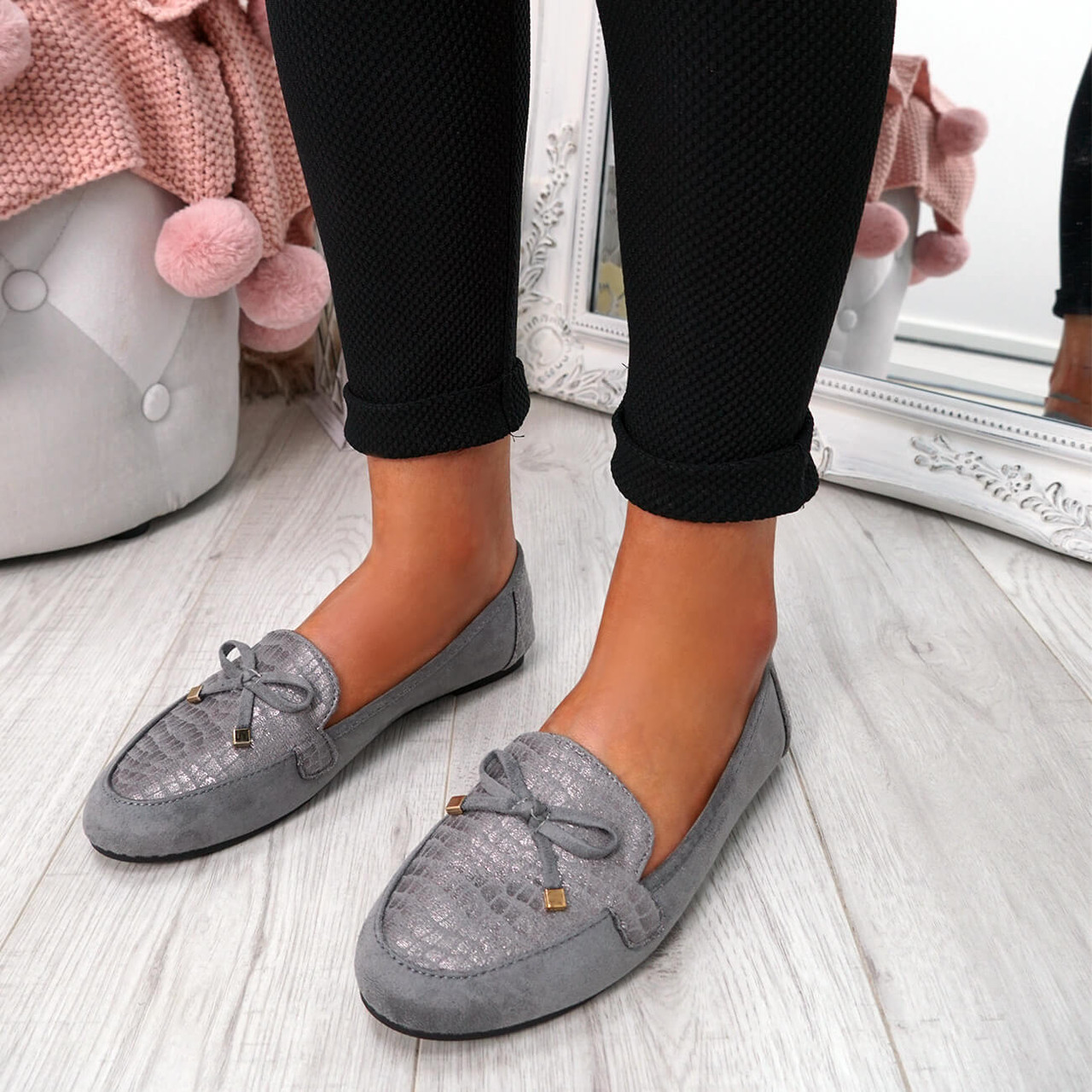 grey flat shoes womens