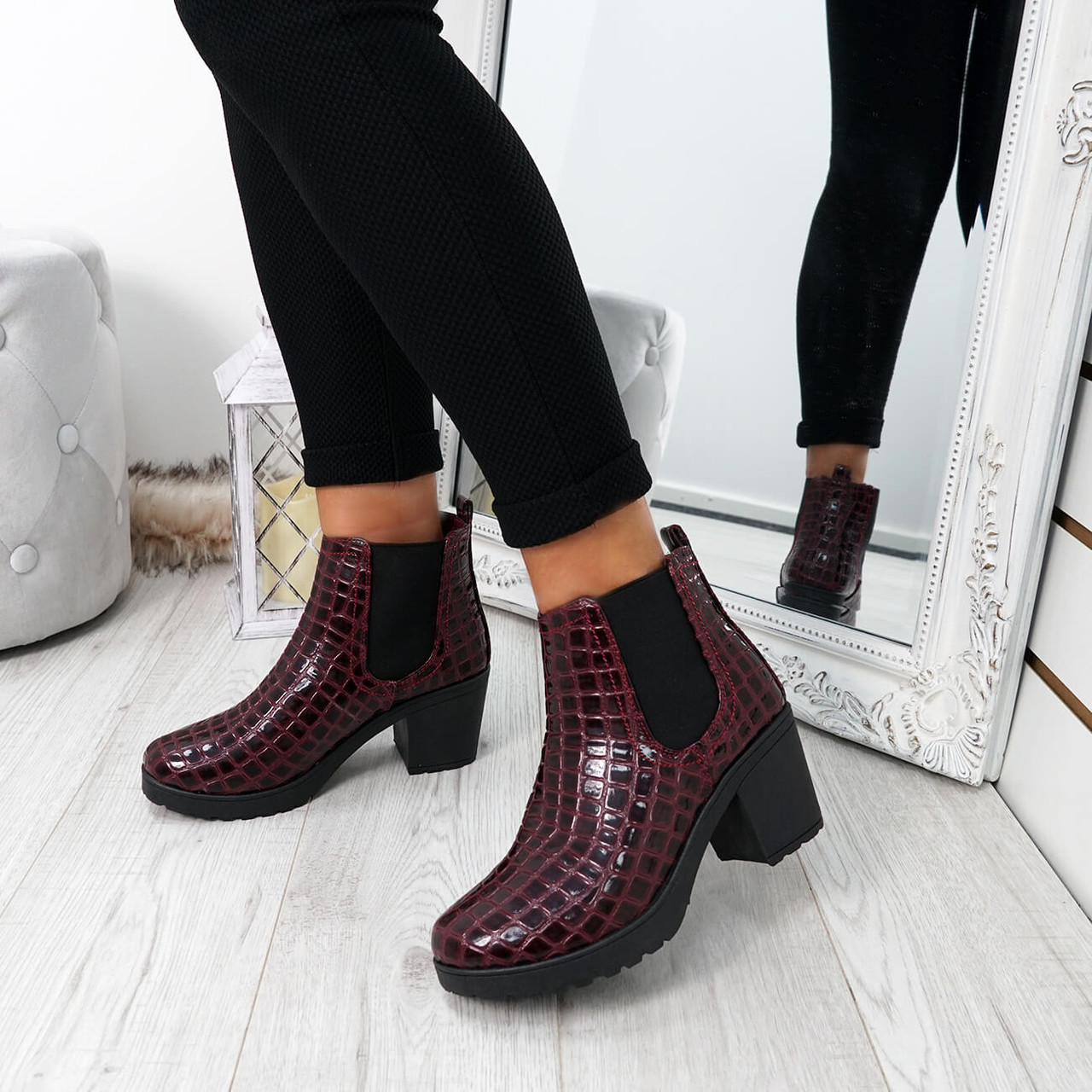 burgundy croc boots