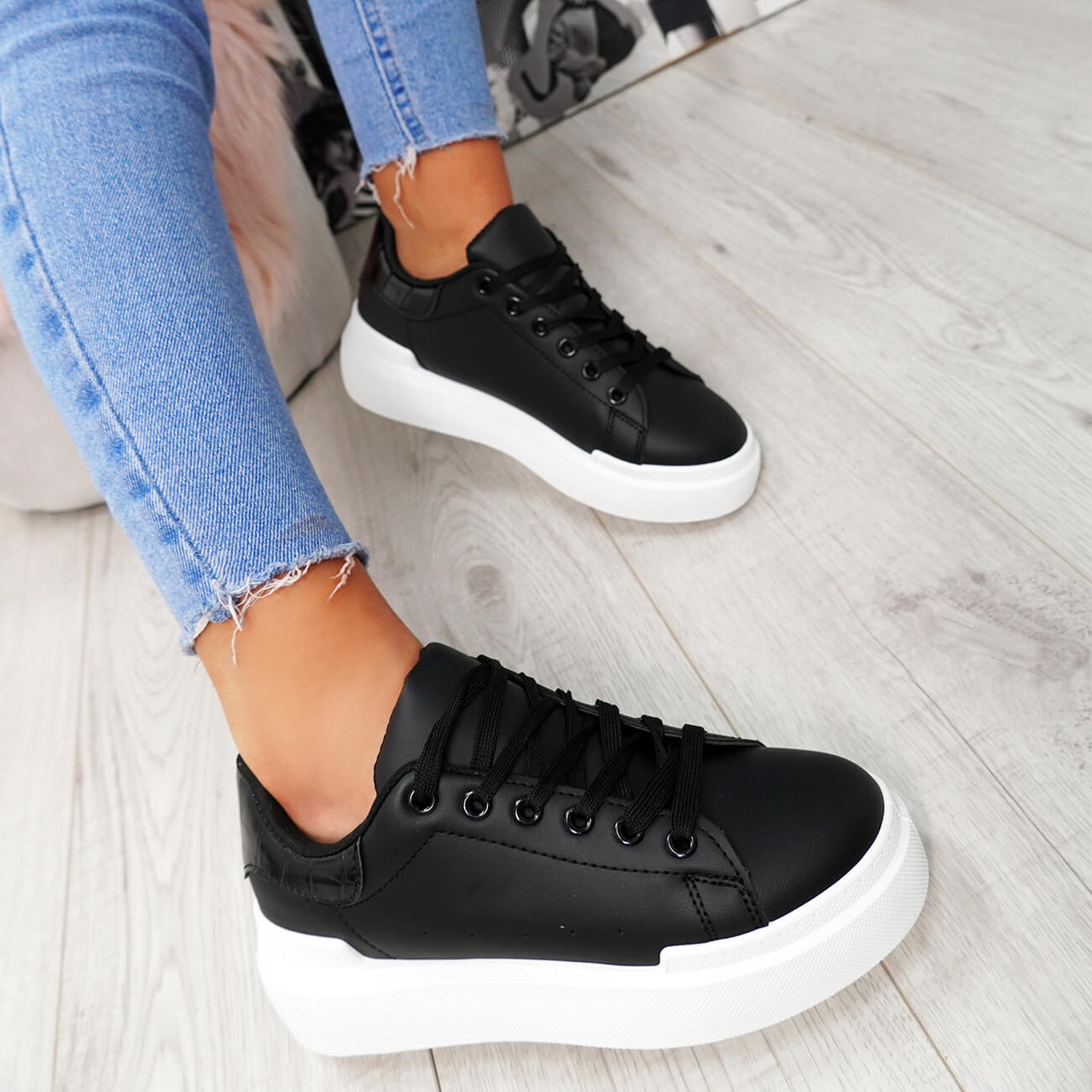 womens black trainers with white soles