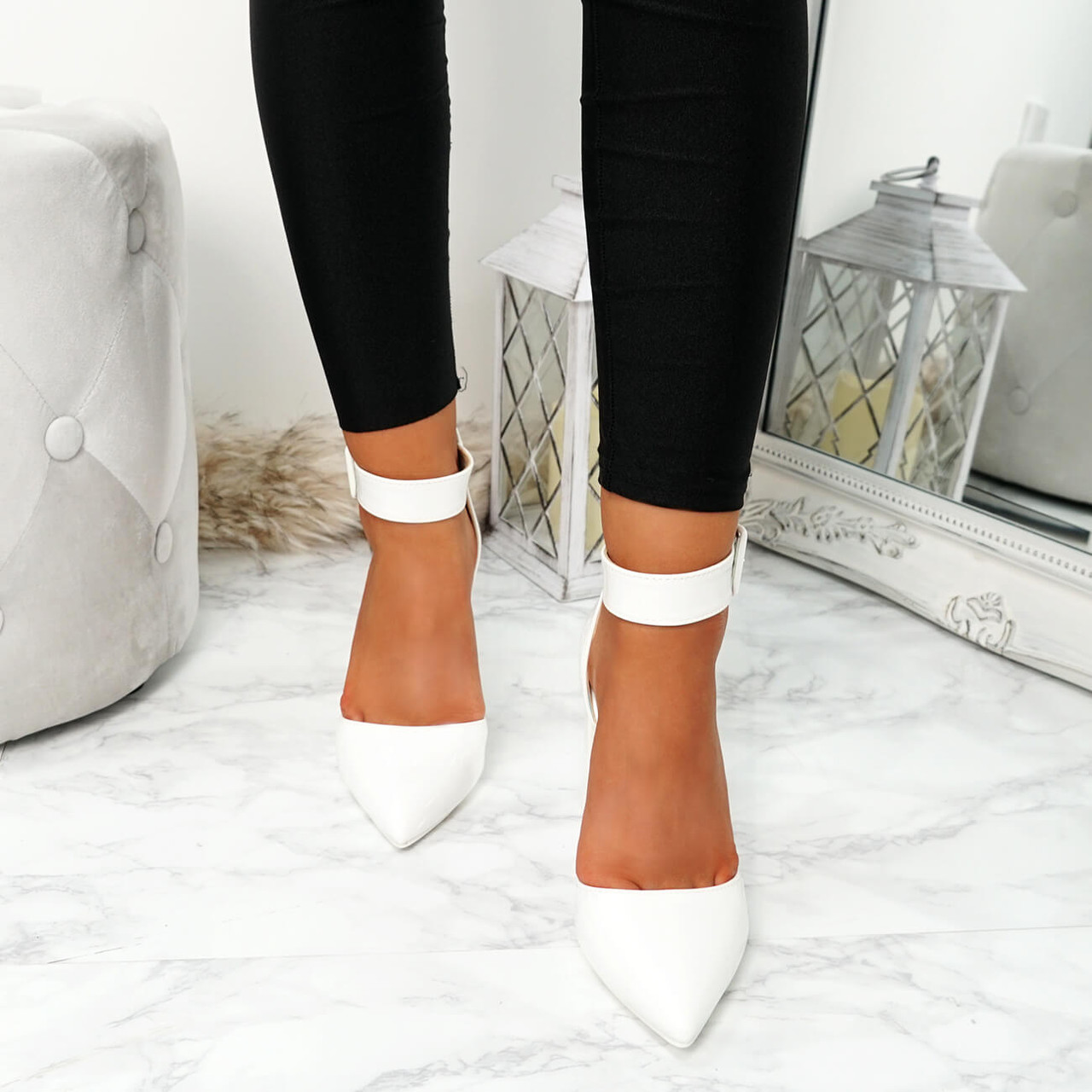 Enna White Pu Block Heel Pumps - Pointed Court Shoes - Buy Now, Pay Later