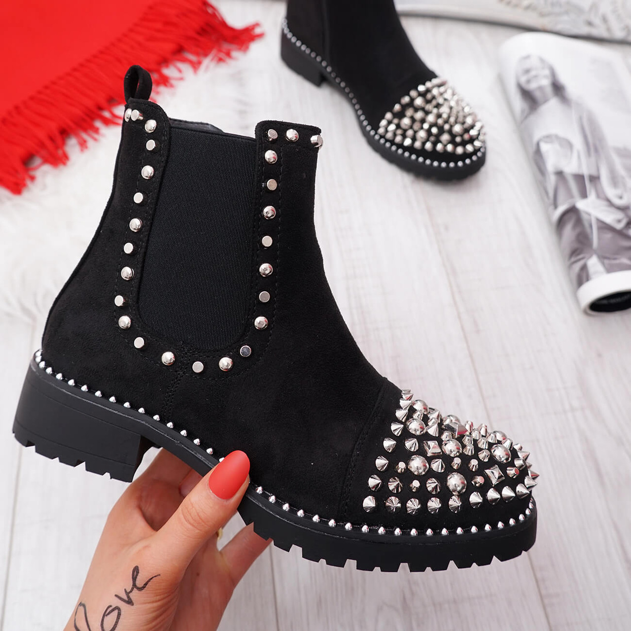 suede studded chelsea boots