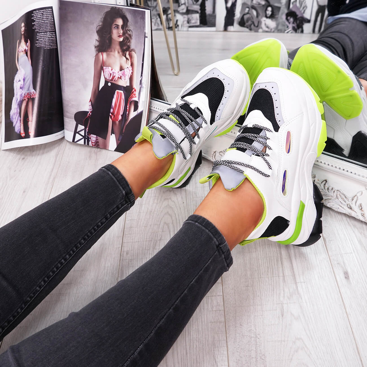 white lace up chunky trainer