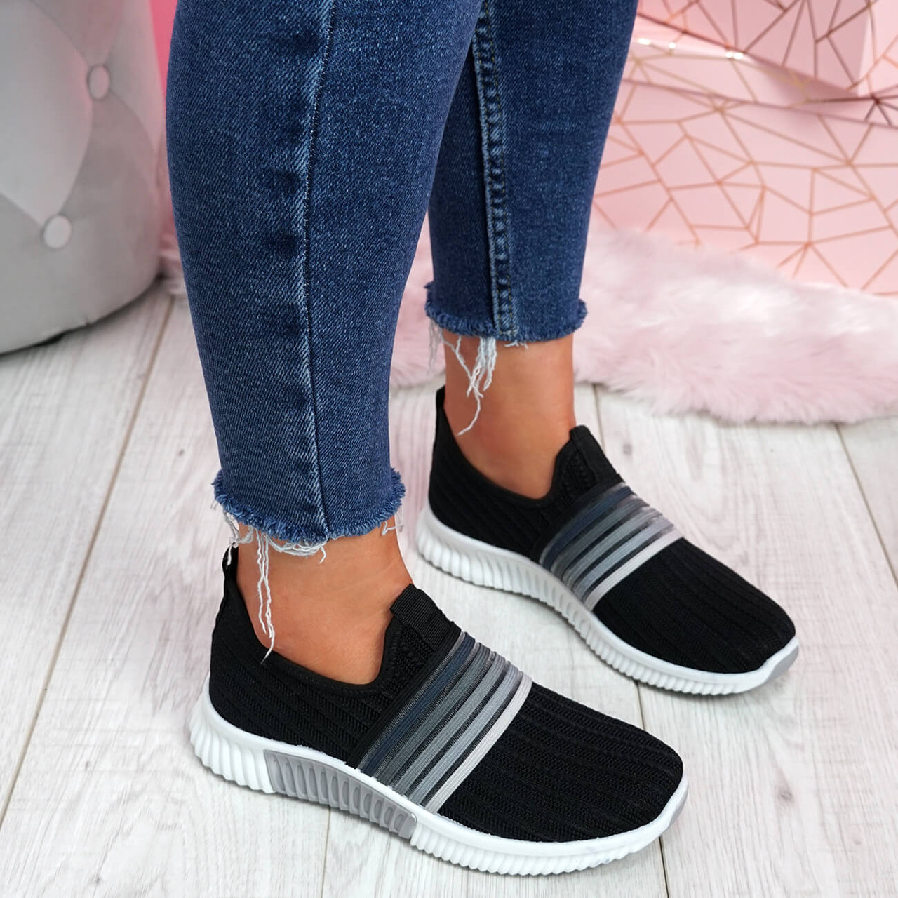womens black knitted trainers