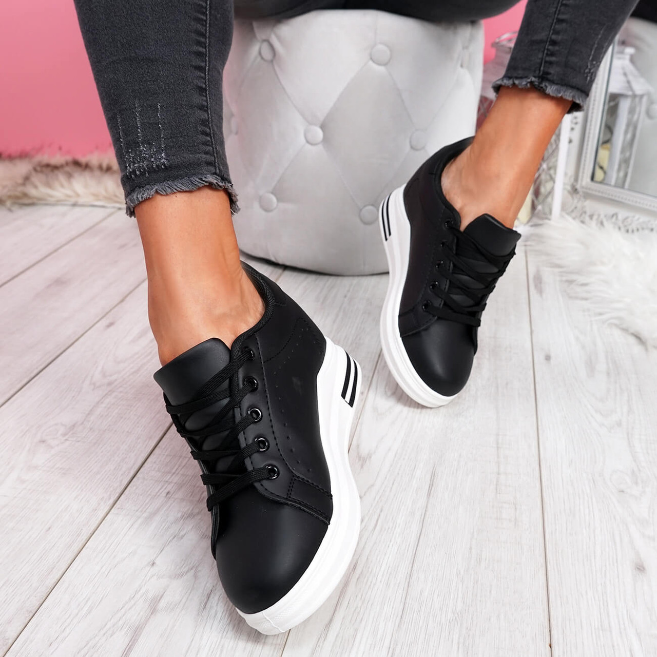 leather wedge trainers