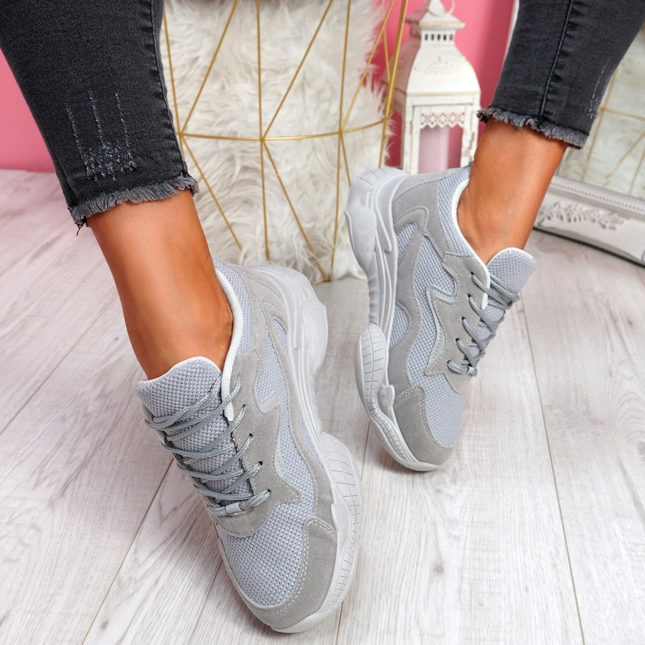 grey chunky heels