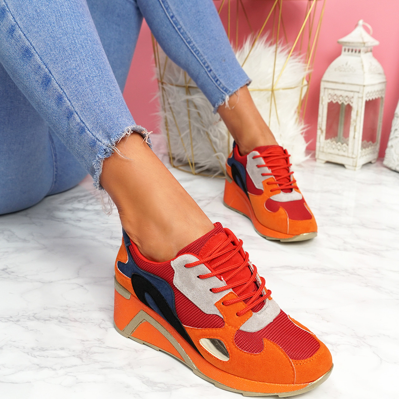red wedge trainers