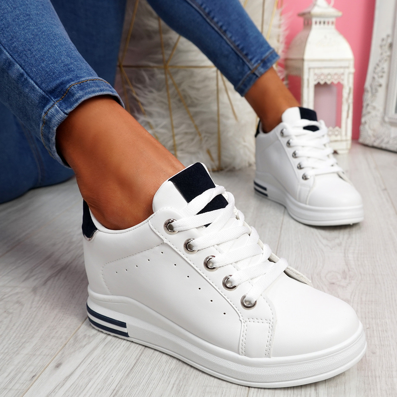 navy wedge trainers