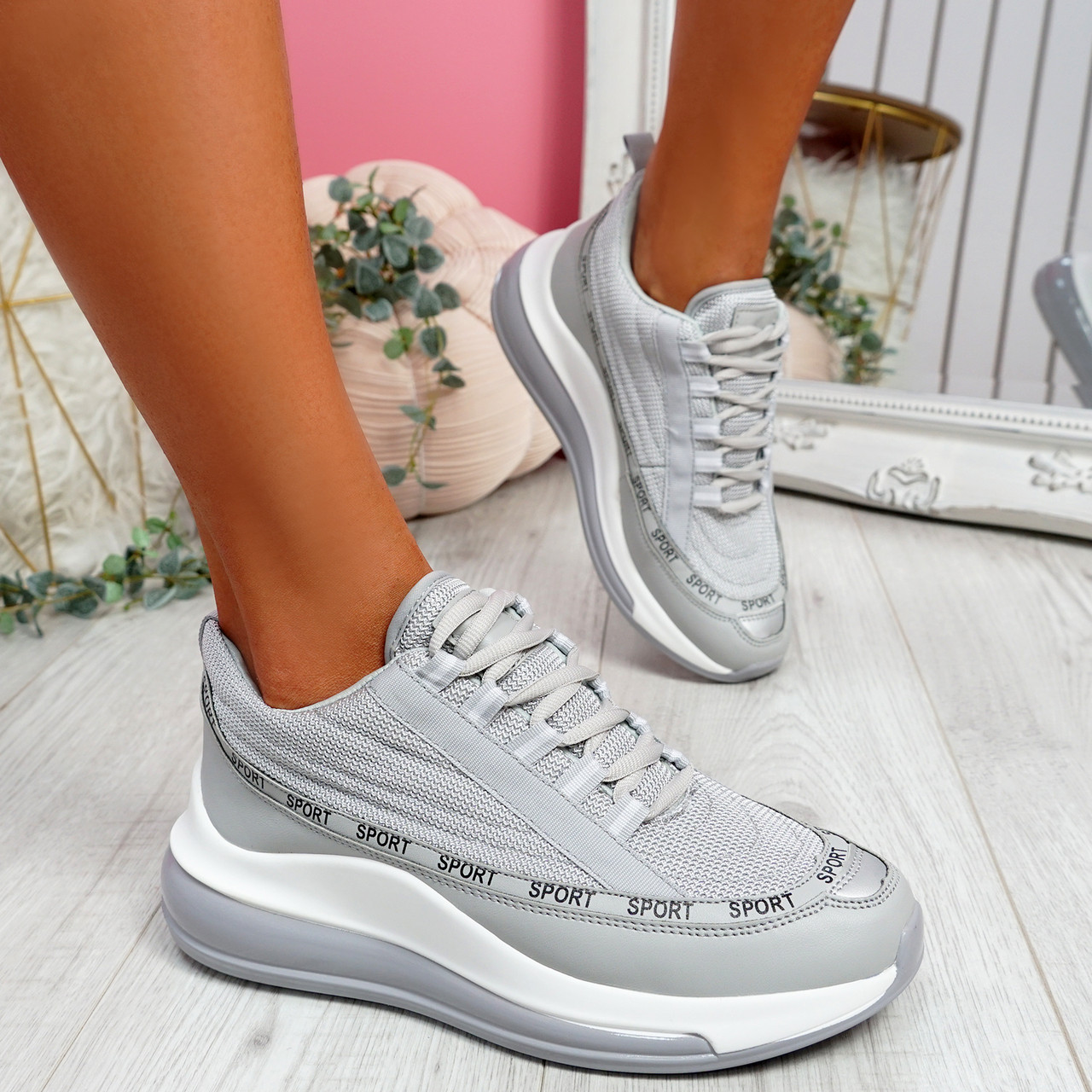 Jimma Grey Lace Up Trainers