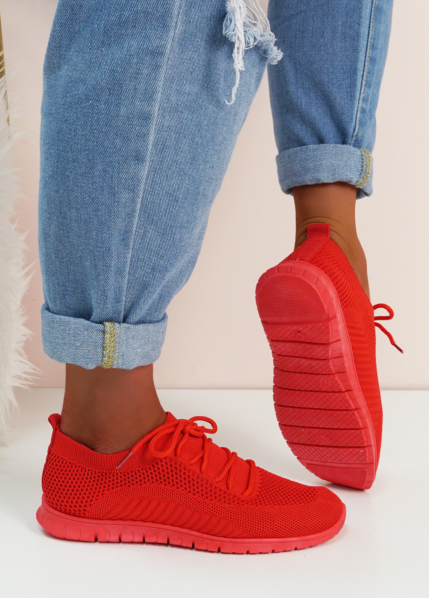 Olga Red Sport Knit Sneakers