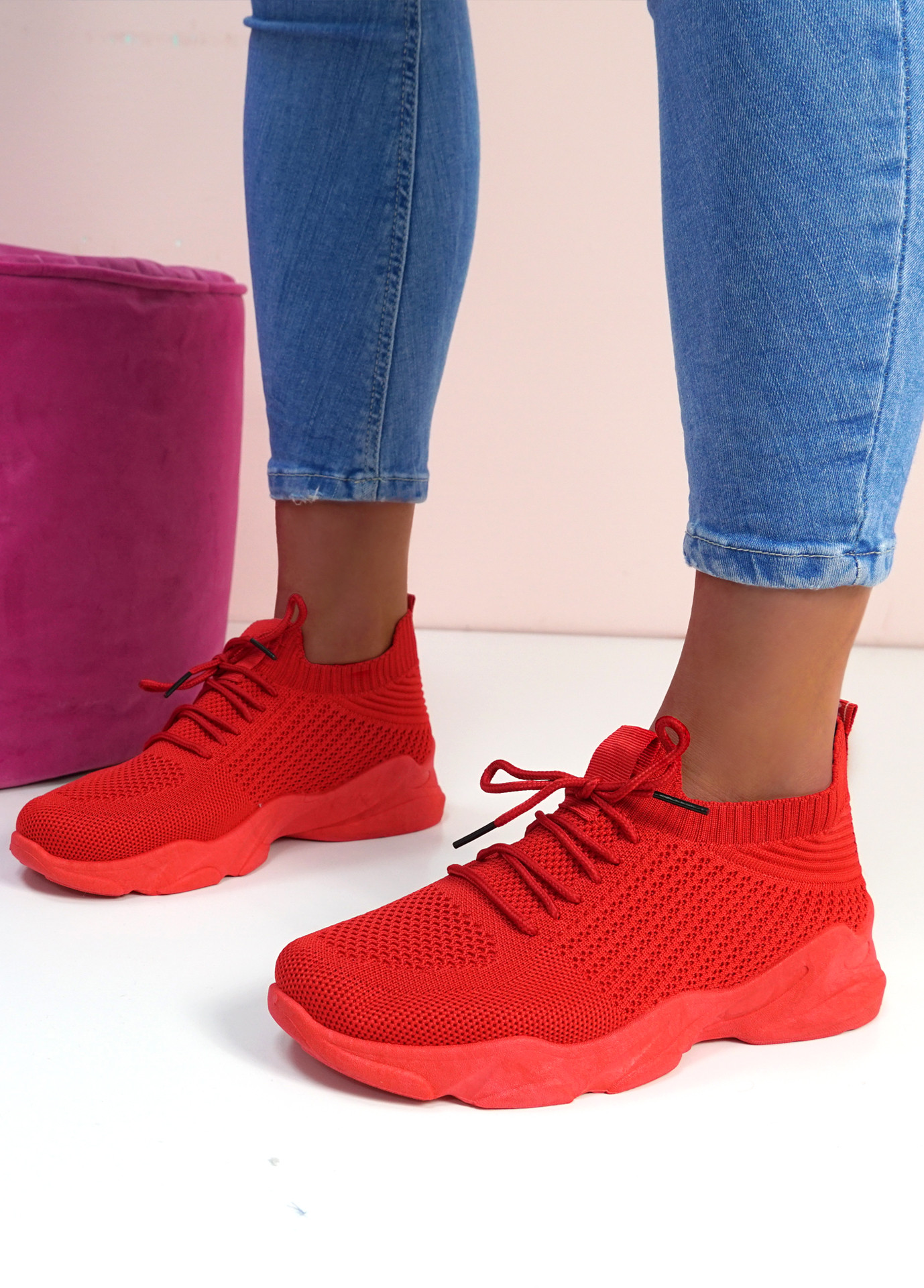 Firy Red Knit Sport Trainers