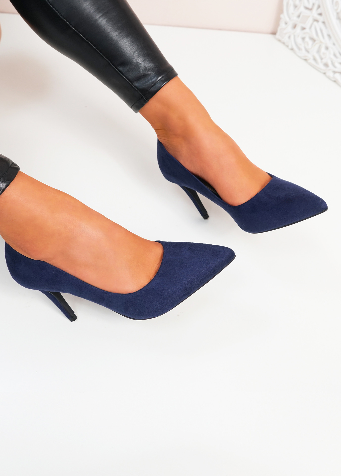 Chic / Beautiful Navy Blue Casual Pumps 2019 Leather 12 cm Stiletto Heels  Pointed Toe Pumps