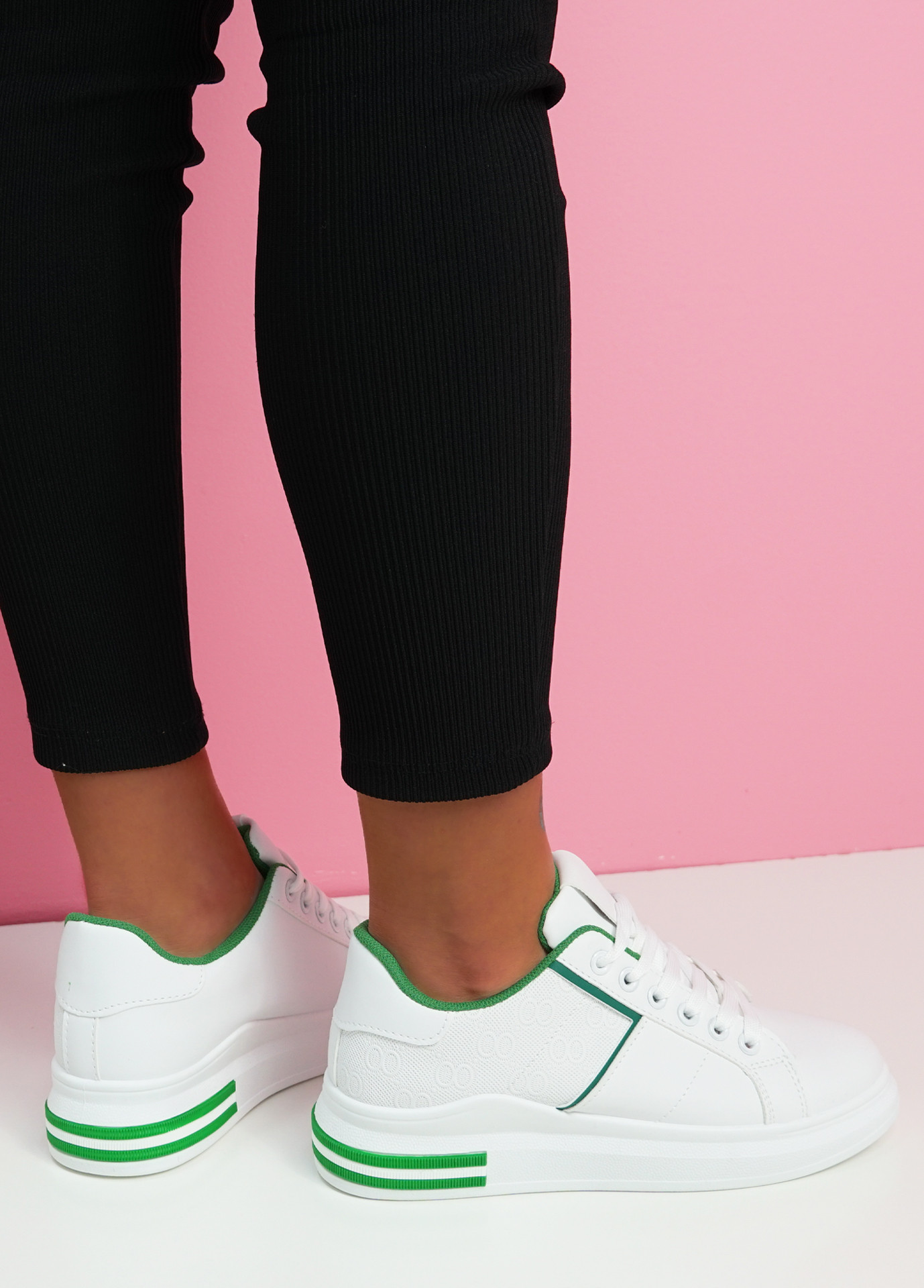 Hiza White Green Lace Up Trainers