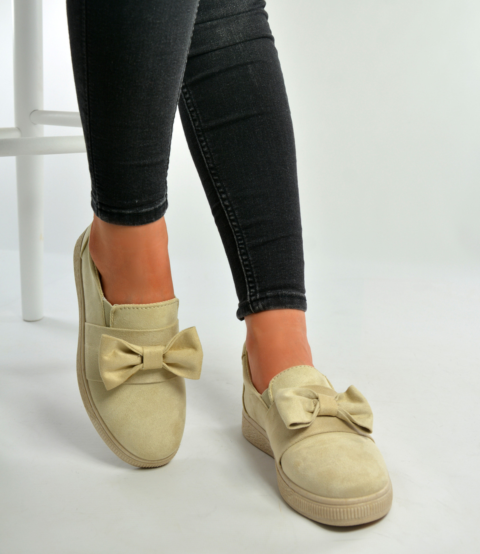 Beige Bow Sneakers Trainers