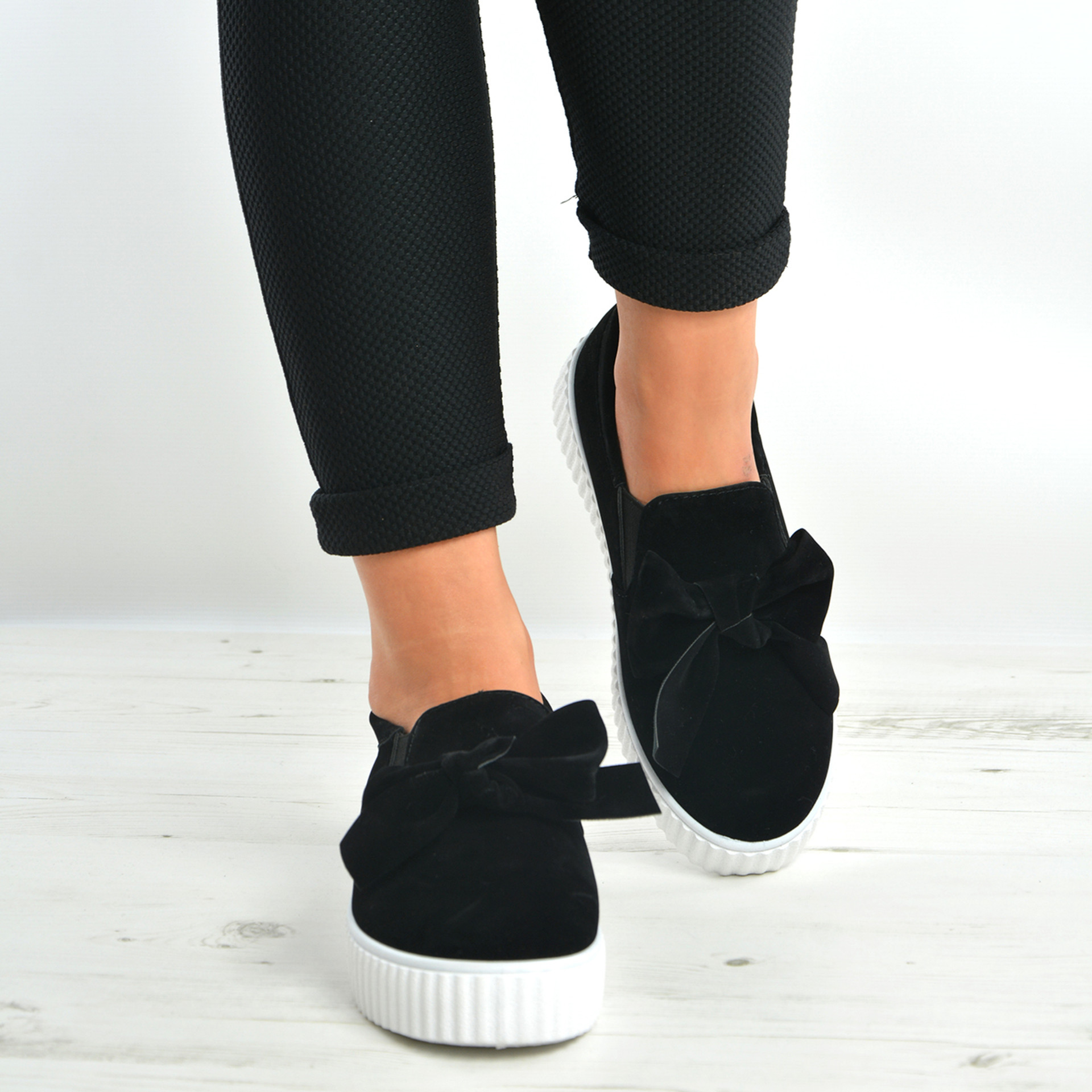 Black Bow Slip On Trainers Sneakers