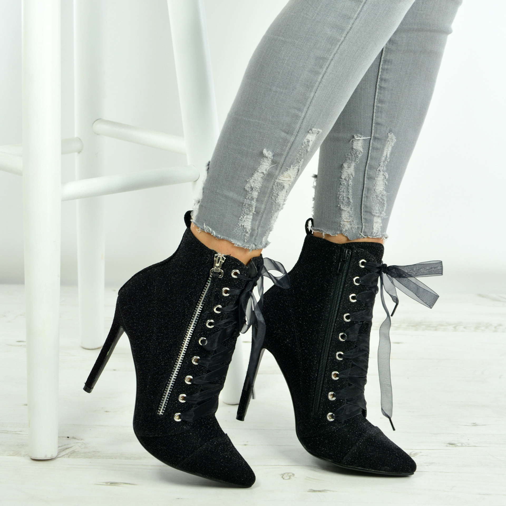 Lola Black Stiletto Ankle Boots