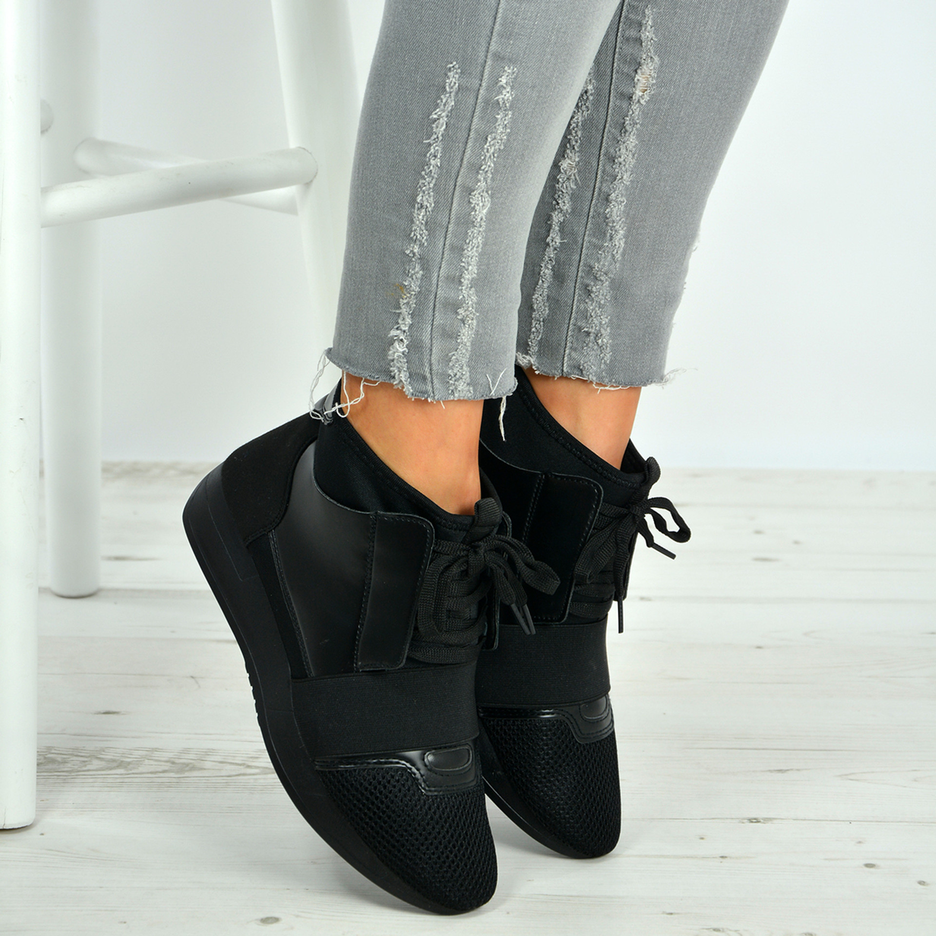 Lexi Black Lace Up Trainers