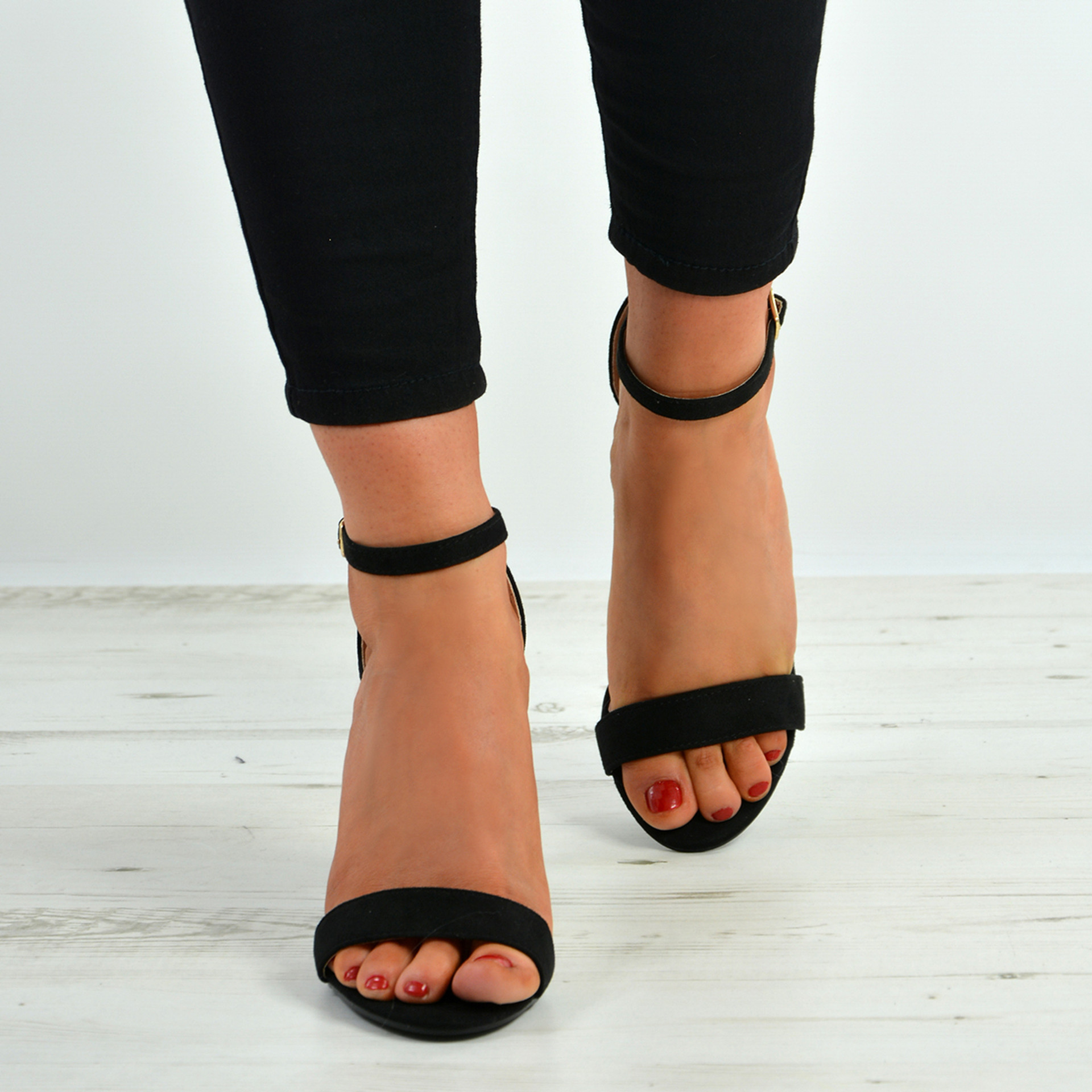 New Womens Ankle Strap Block Heel Sandals Peep Toe Ladies Shoes Size Uk 3-8