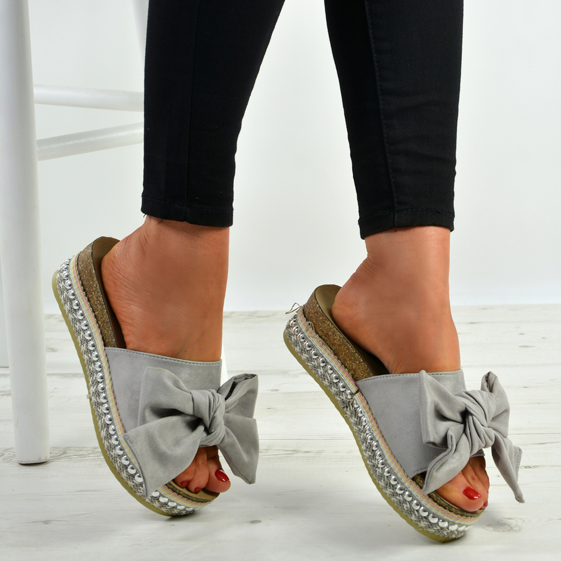 Alanya Grey Pearl Flatform Sandals