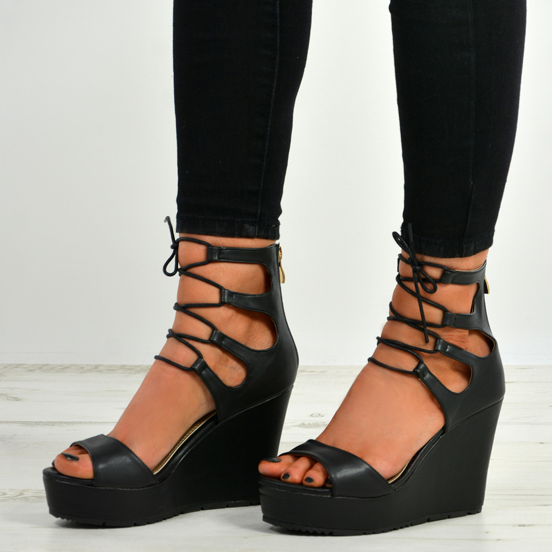 Topshop Skye ankle tie platform sandals in black | ASOS