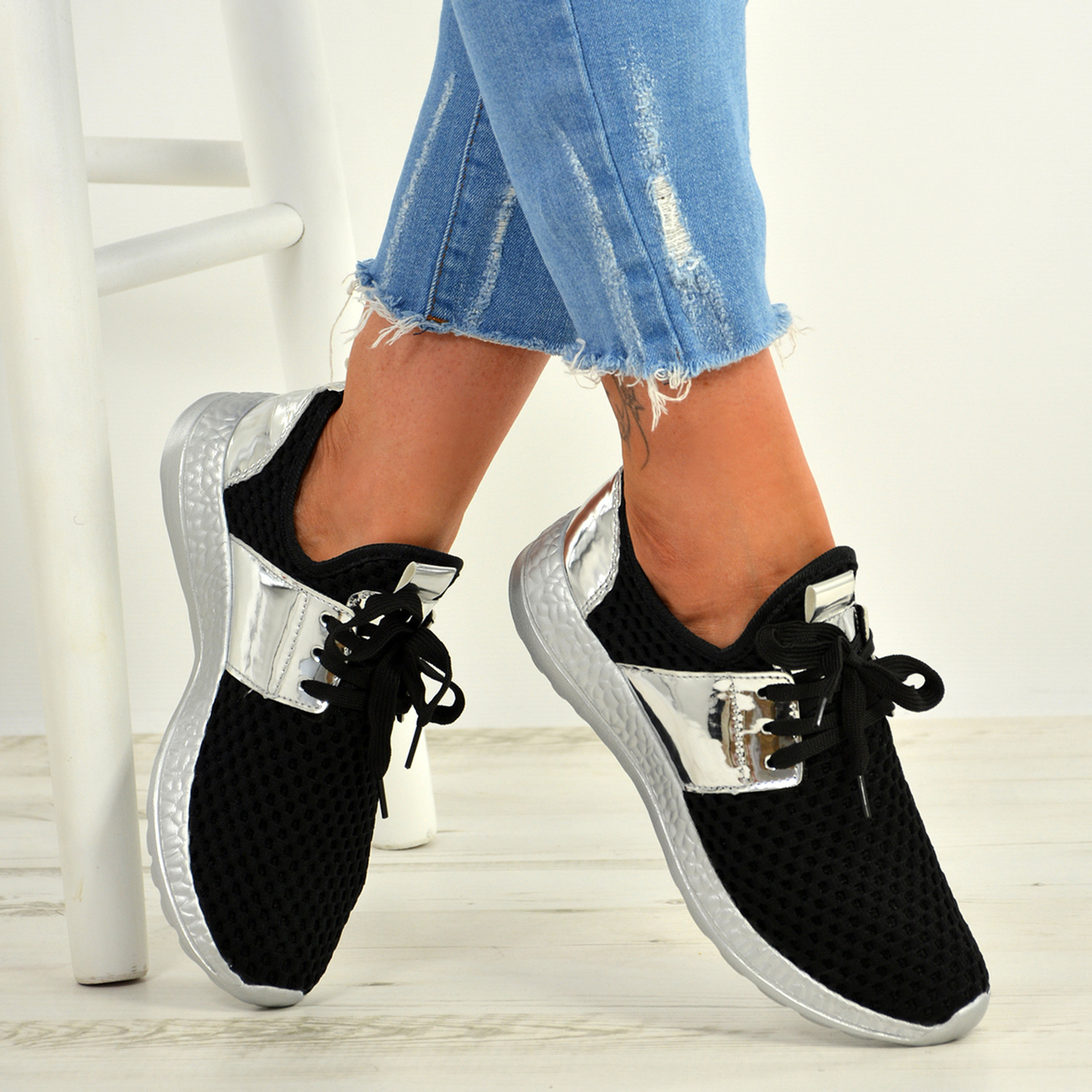 Caroline Silver Lace Up Sneakers