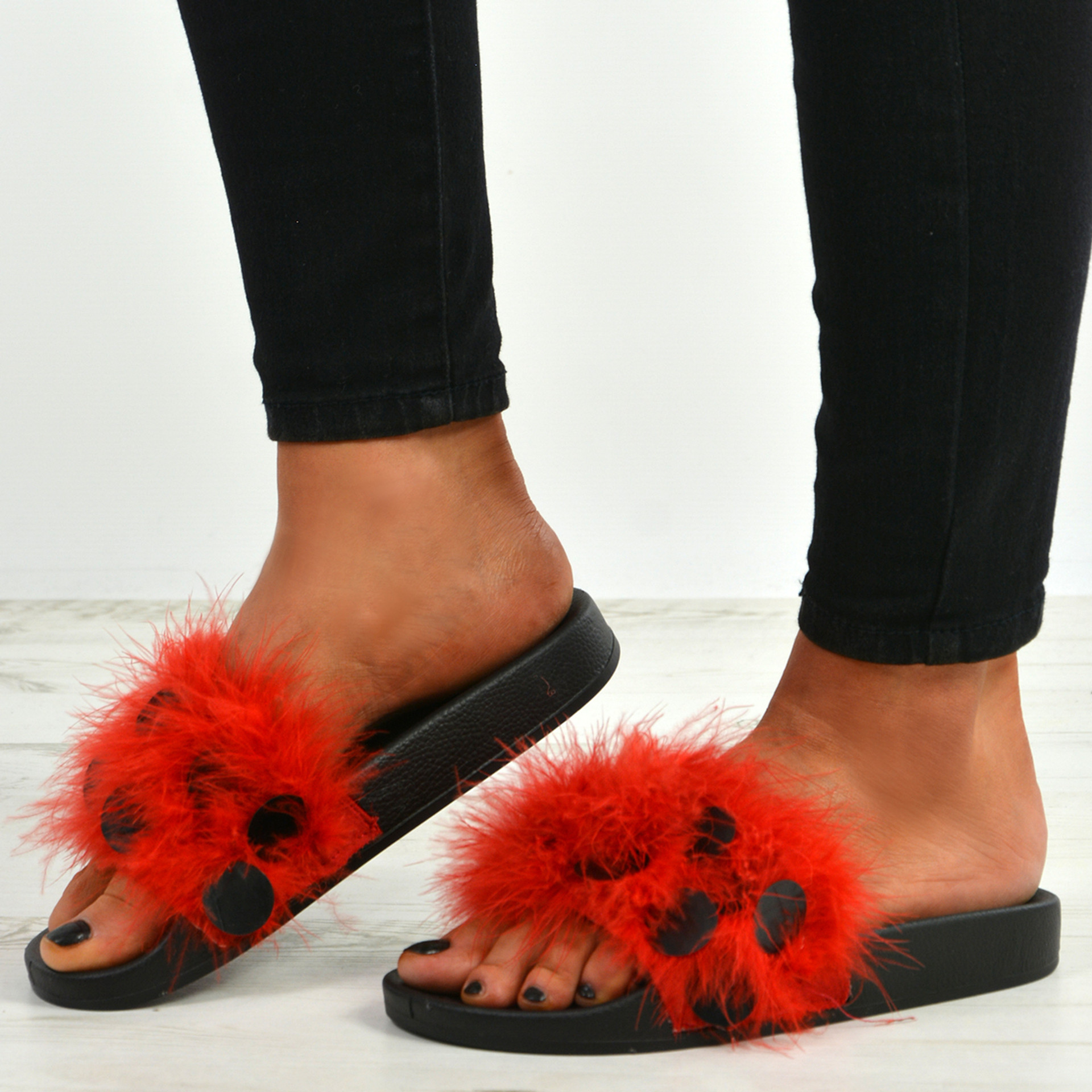 Nicole Red Fur Sandals