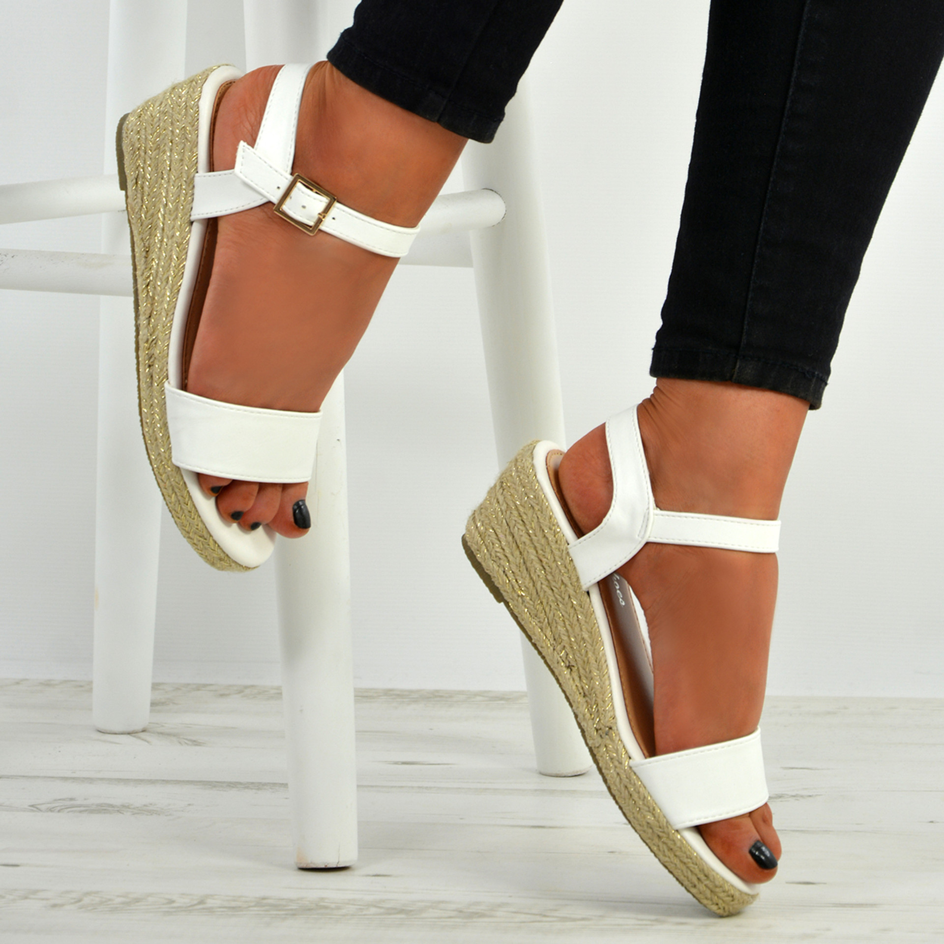 Brisa White Espadrille Wedge Sandals
