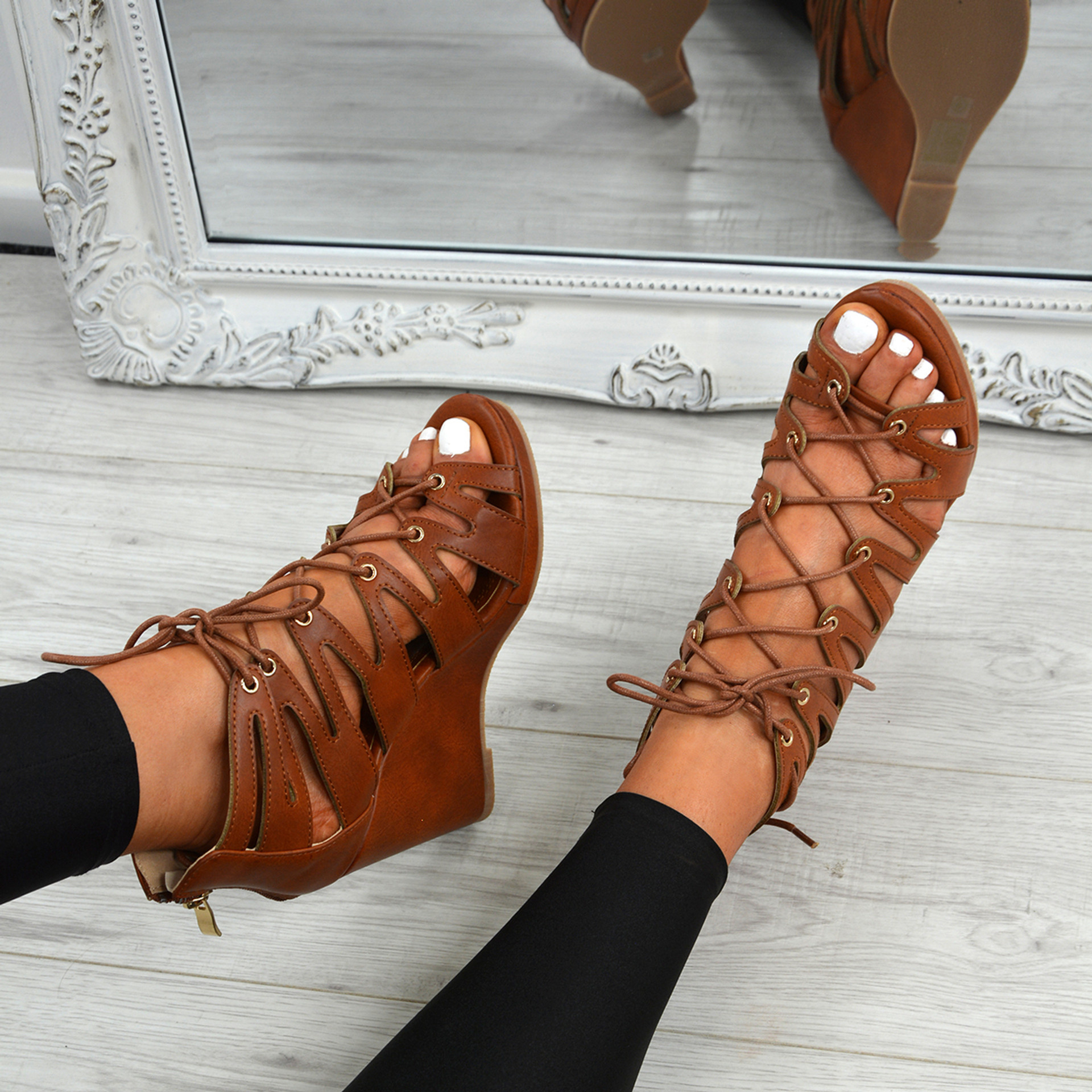 Myem Brown Lace Up Sandals