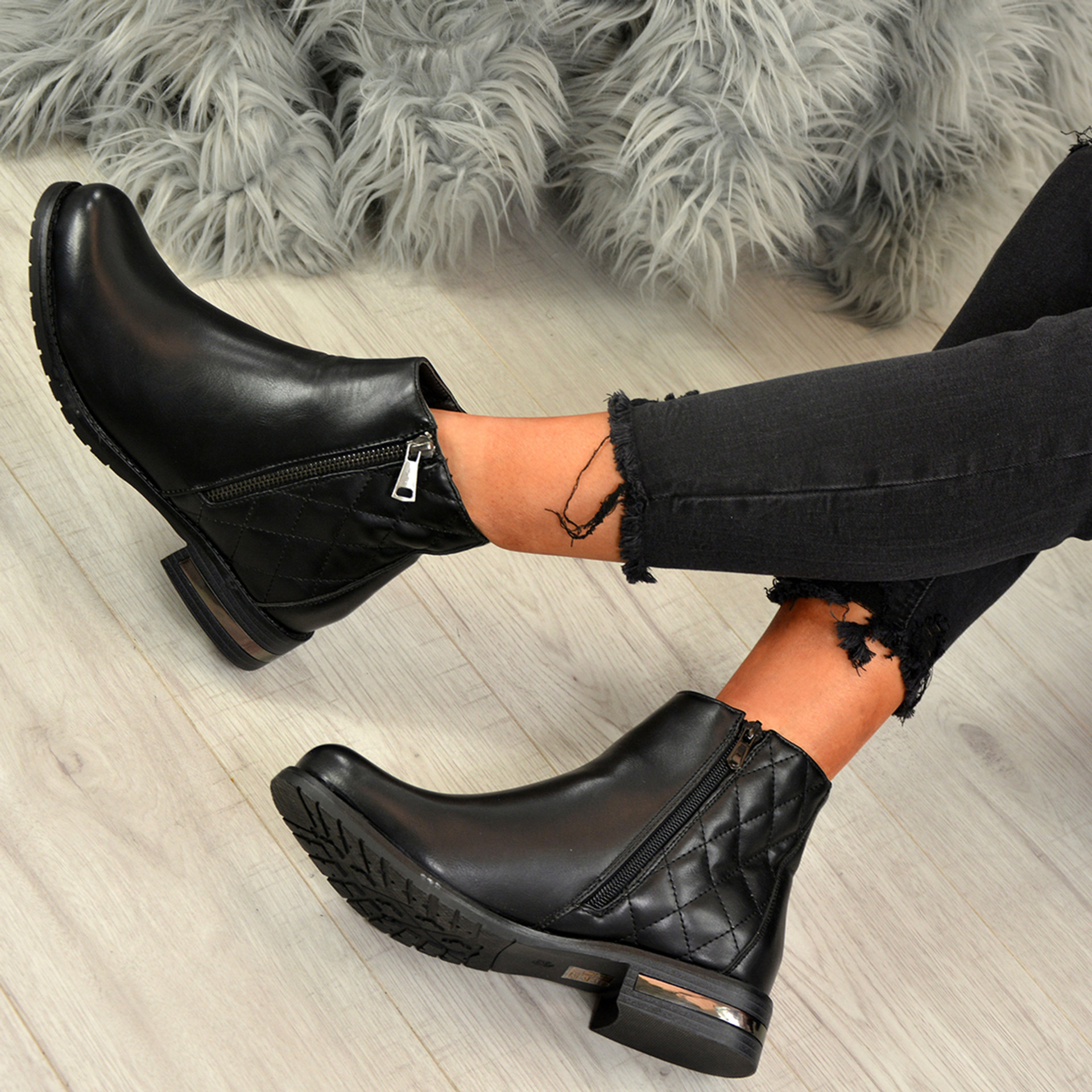 Cassandra Black Metallic Trim Ankle Boots