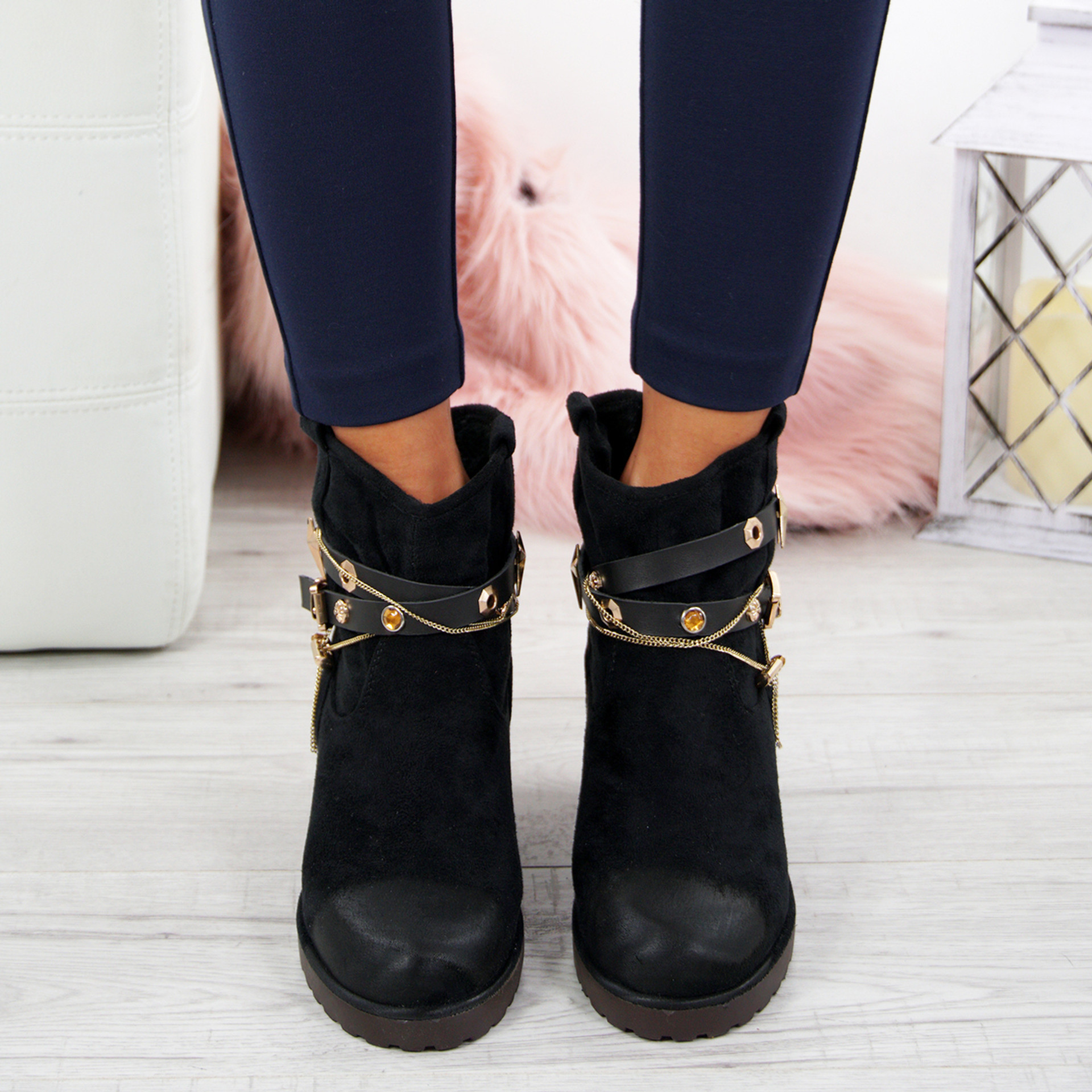 Isabell Black Wedge Ankle Boots