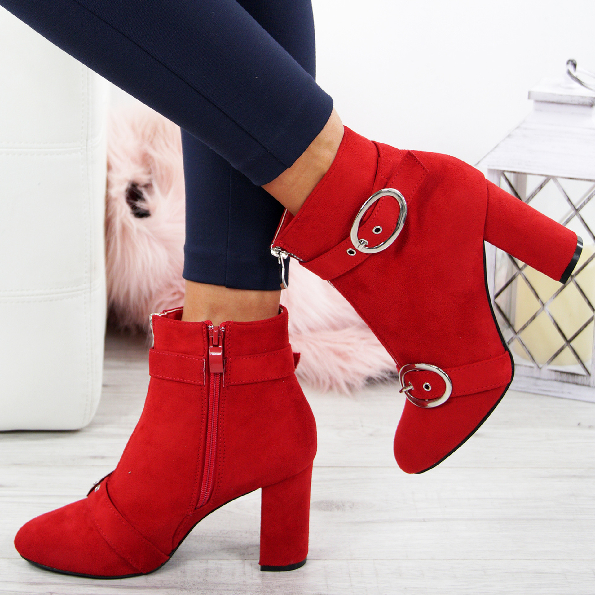 Finley Red Block Heel Ankle Boots