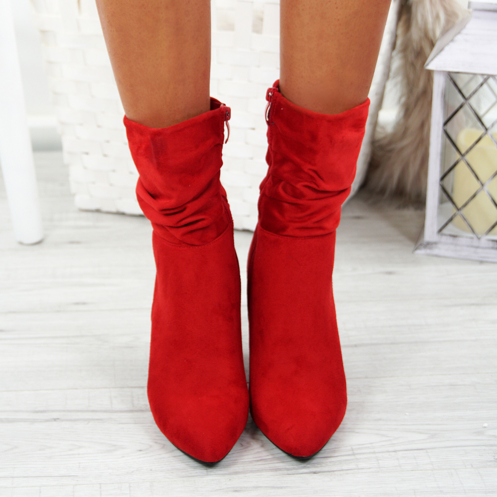 Dole Red Cone Heel Ankle Boots
