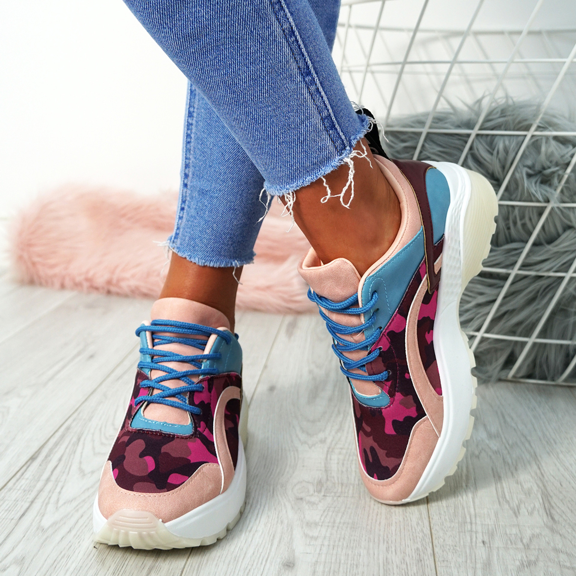 Logan Pink Lace Up Trainers