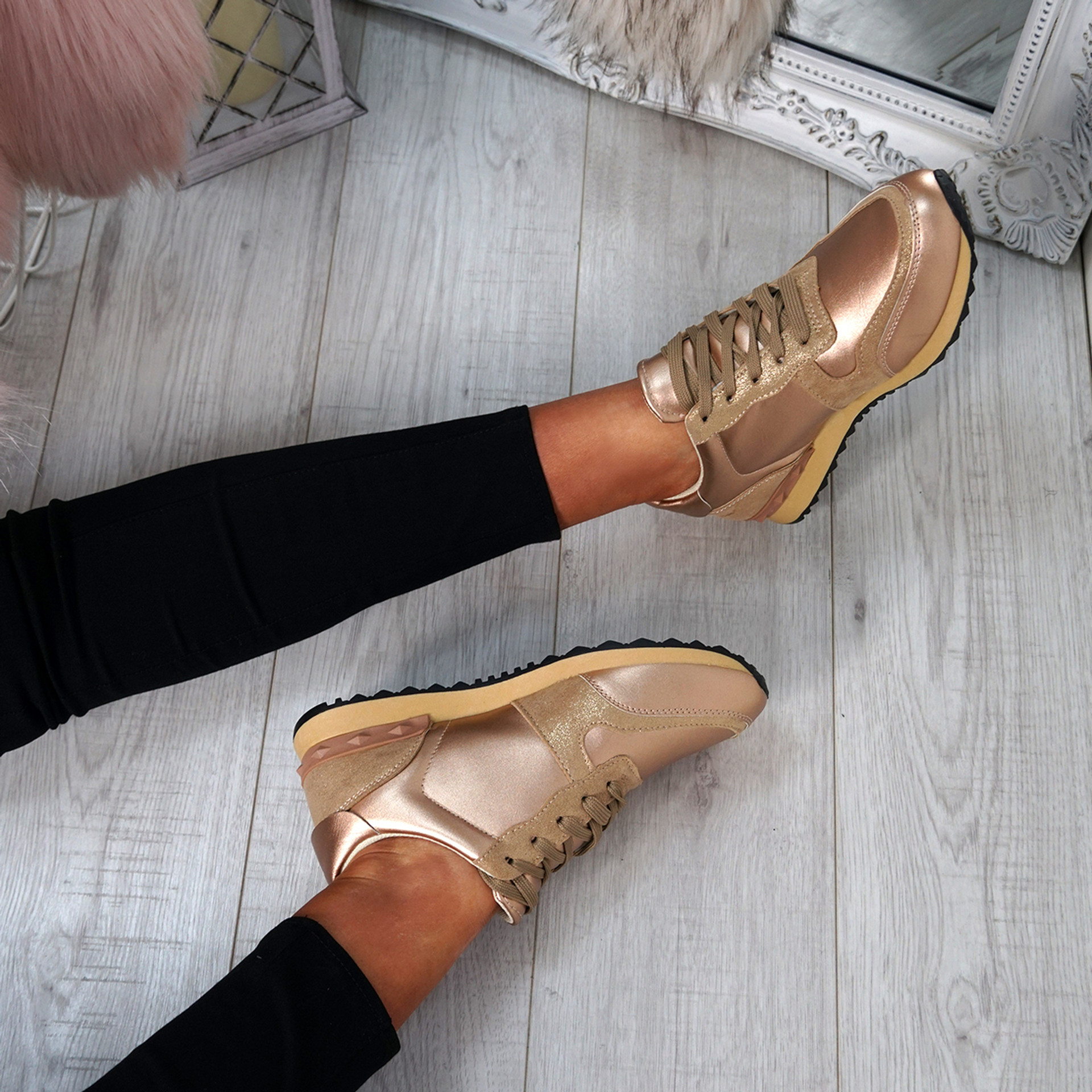 Nolla Champagne Lace Up Trainers