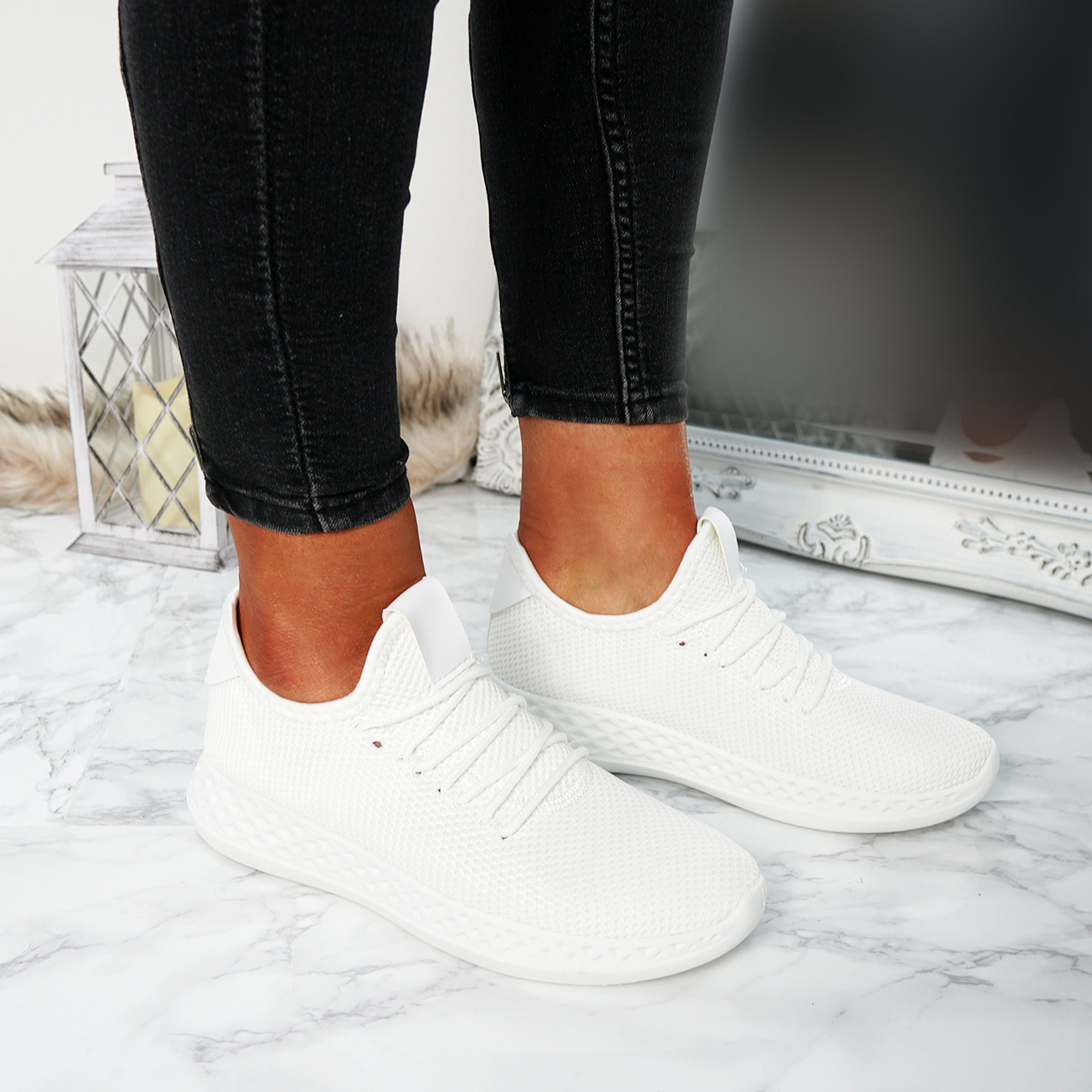 Ligia White Lace Up Trainers
