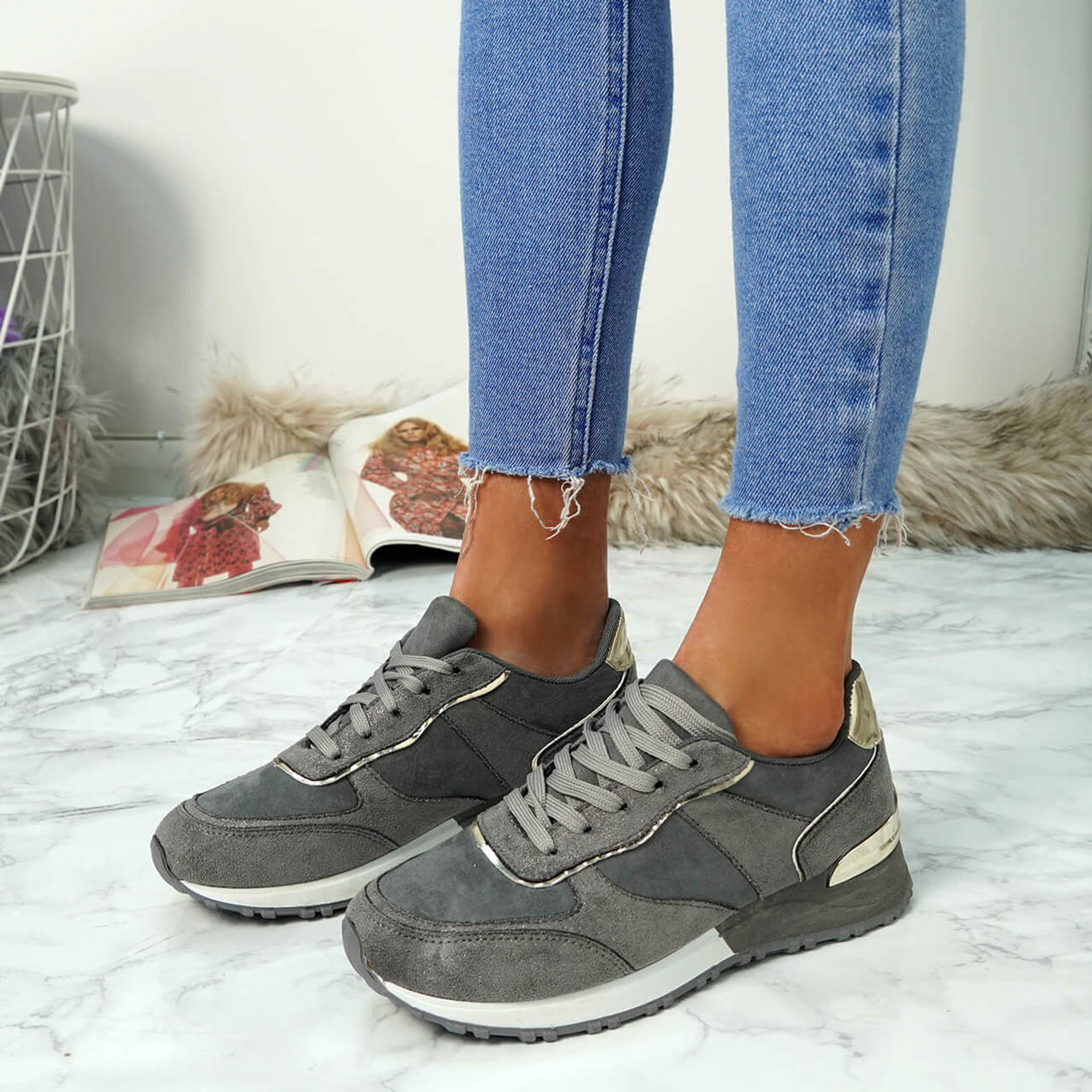 Bigma Grey Lace Up Trainers