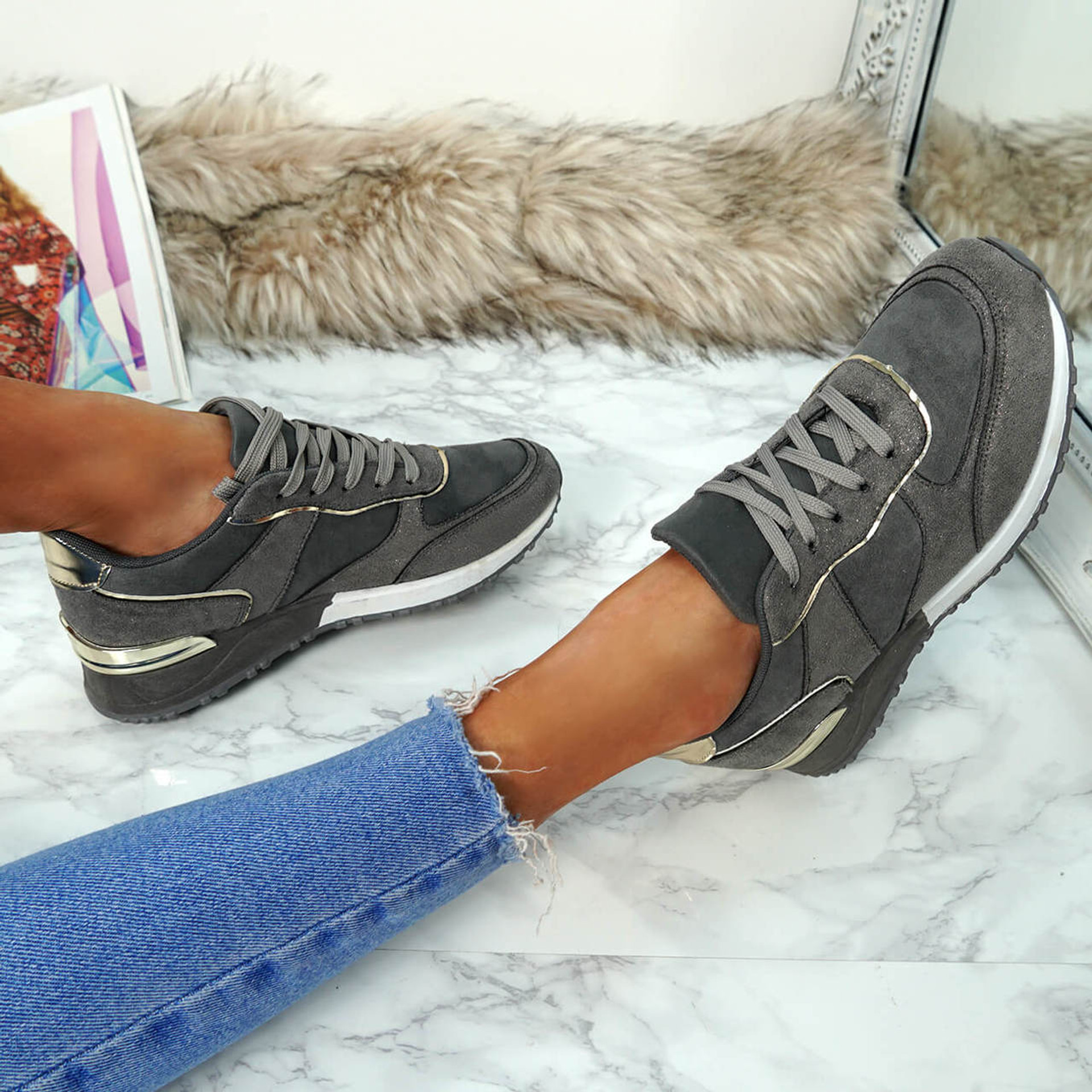 Bigma Grey Lace Up Trainers