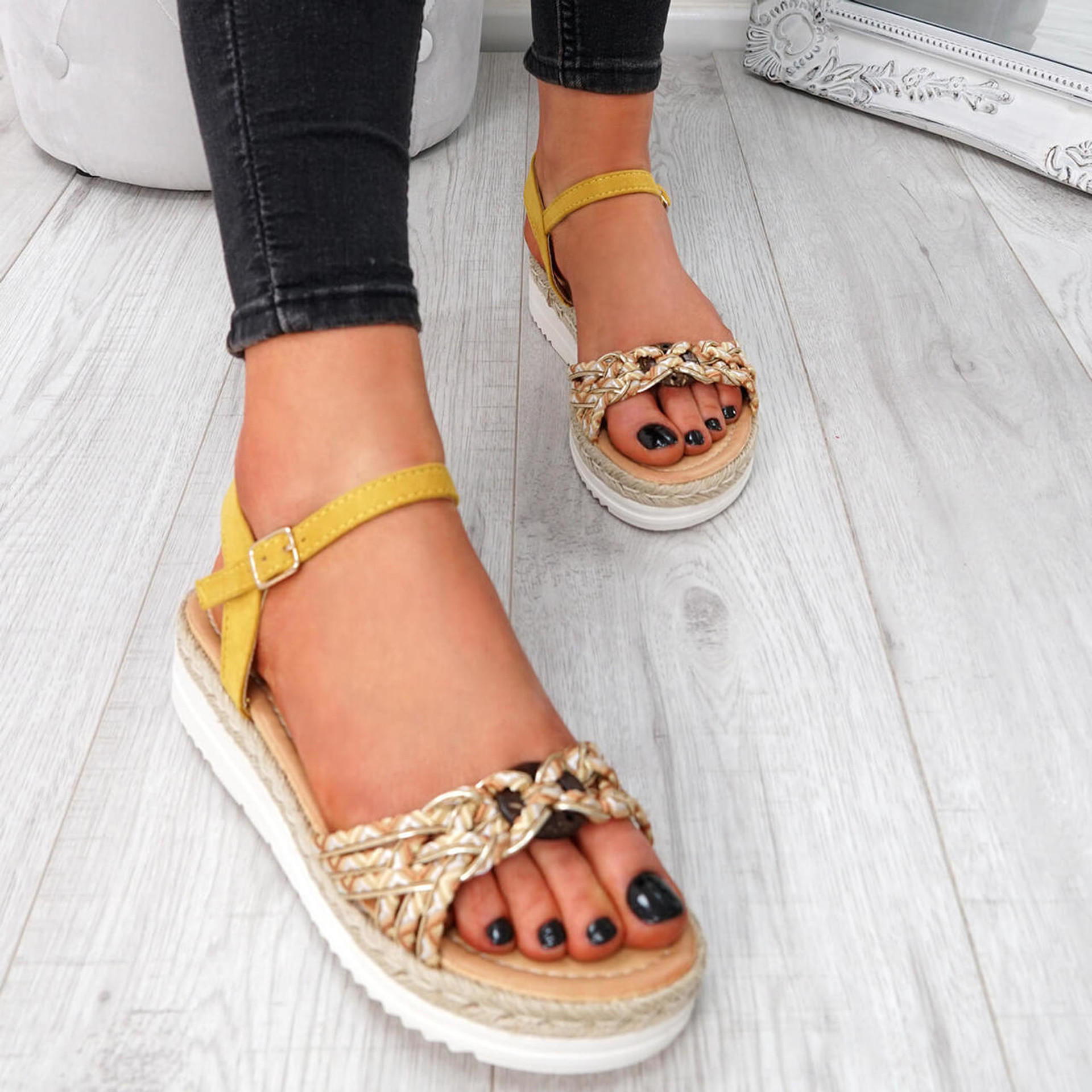 Mysta Yellow Flat Sandals