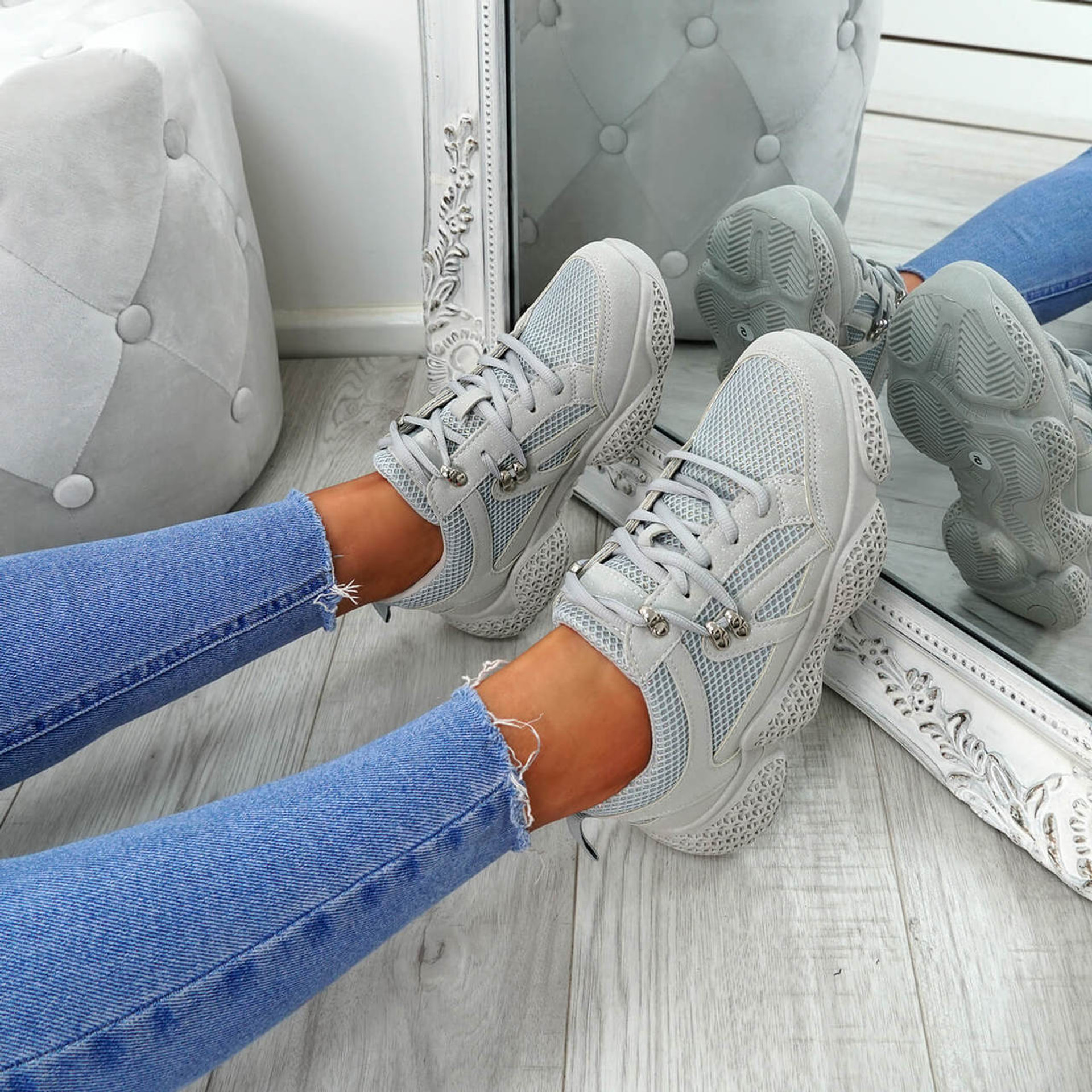 Litto Grey Lace Up Sneakers