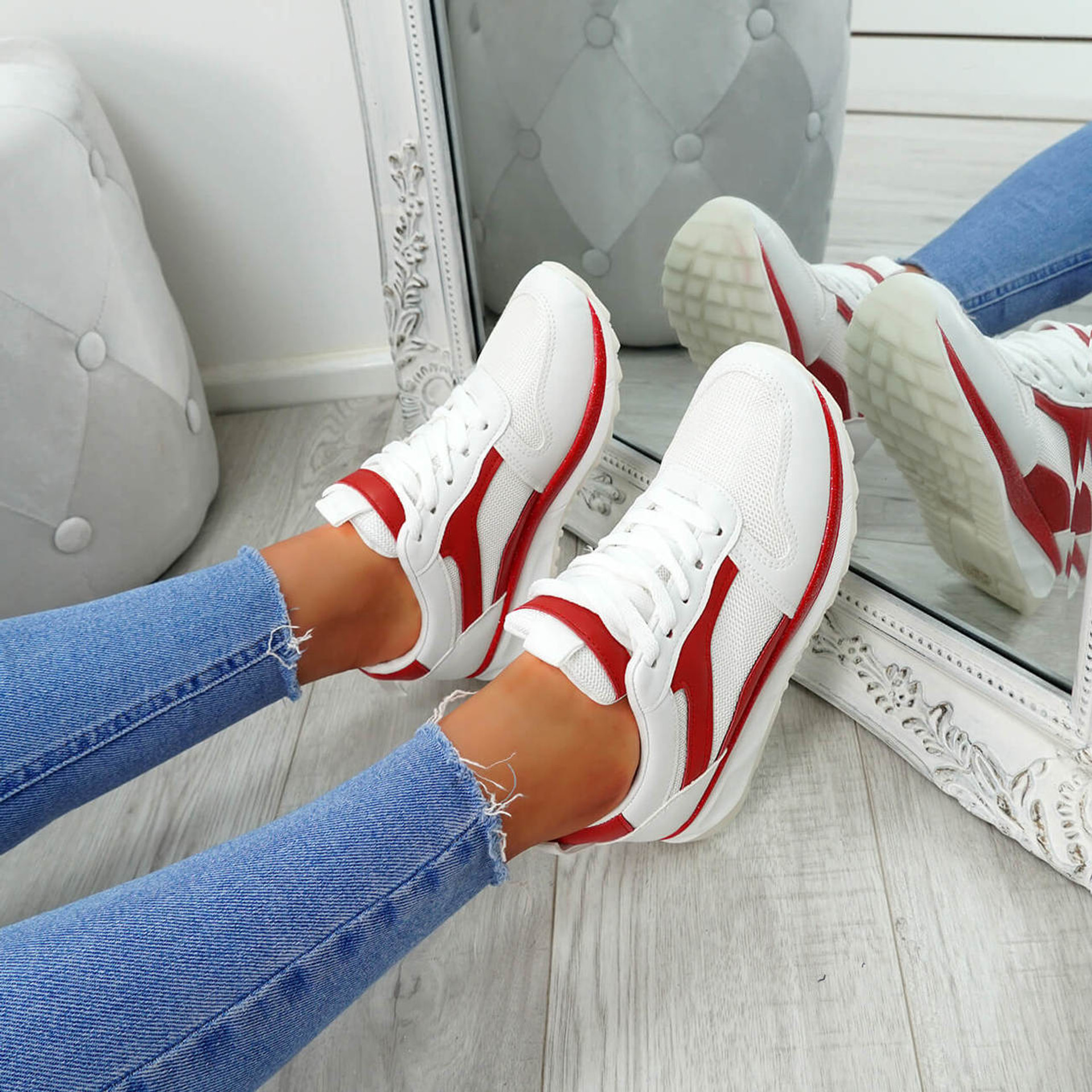 Bixey Red Lace Up Trainers