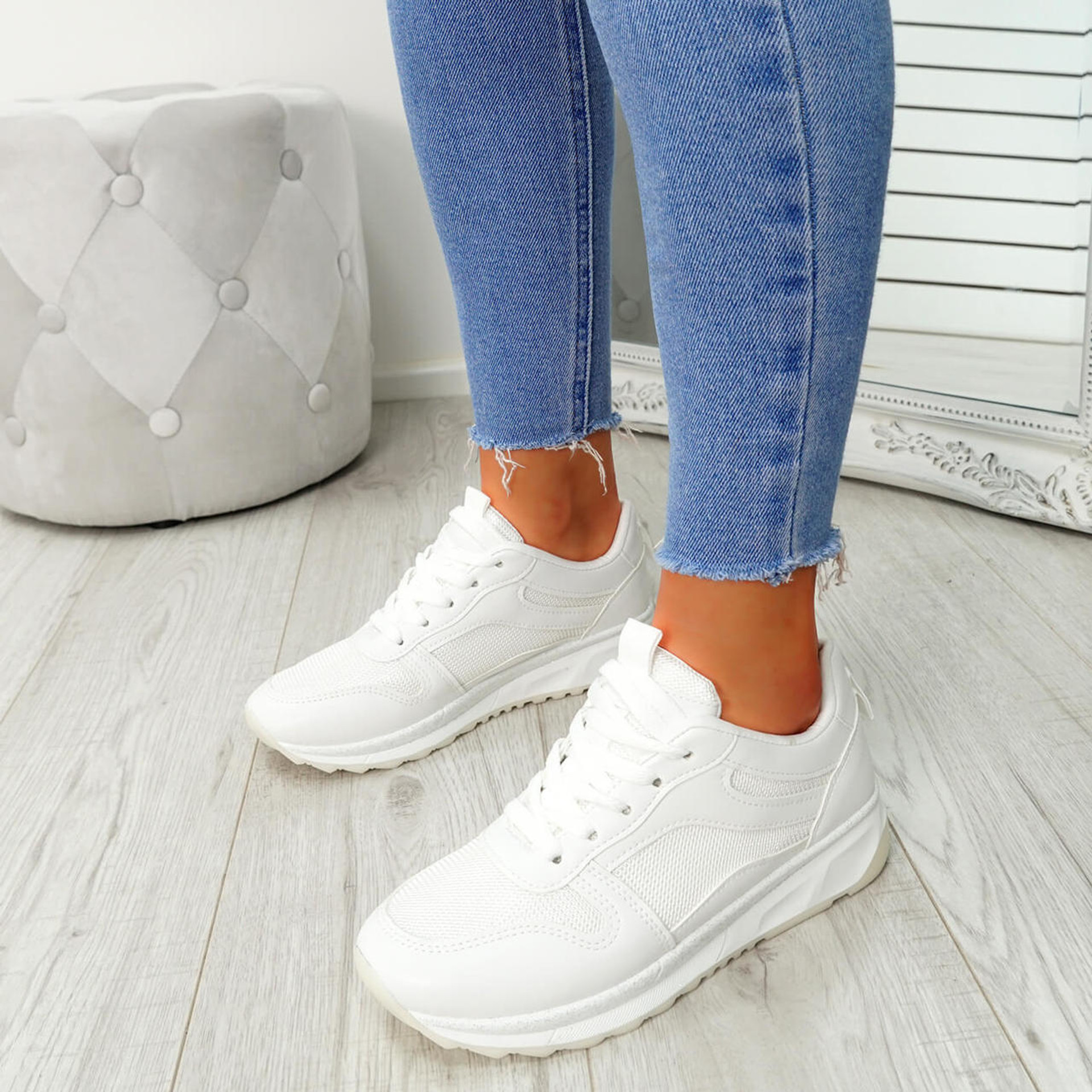 Bixey White Lace Up Trainers
