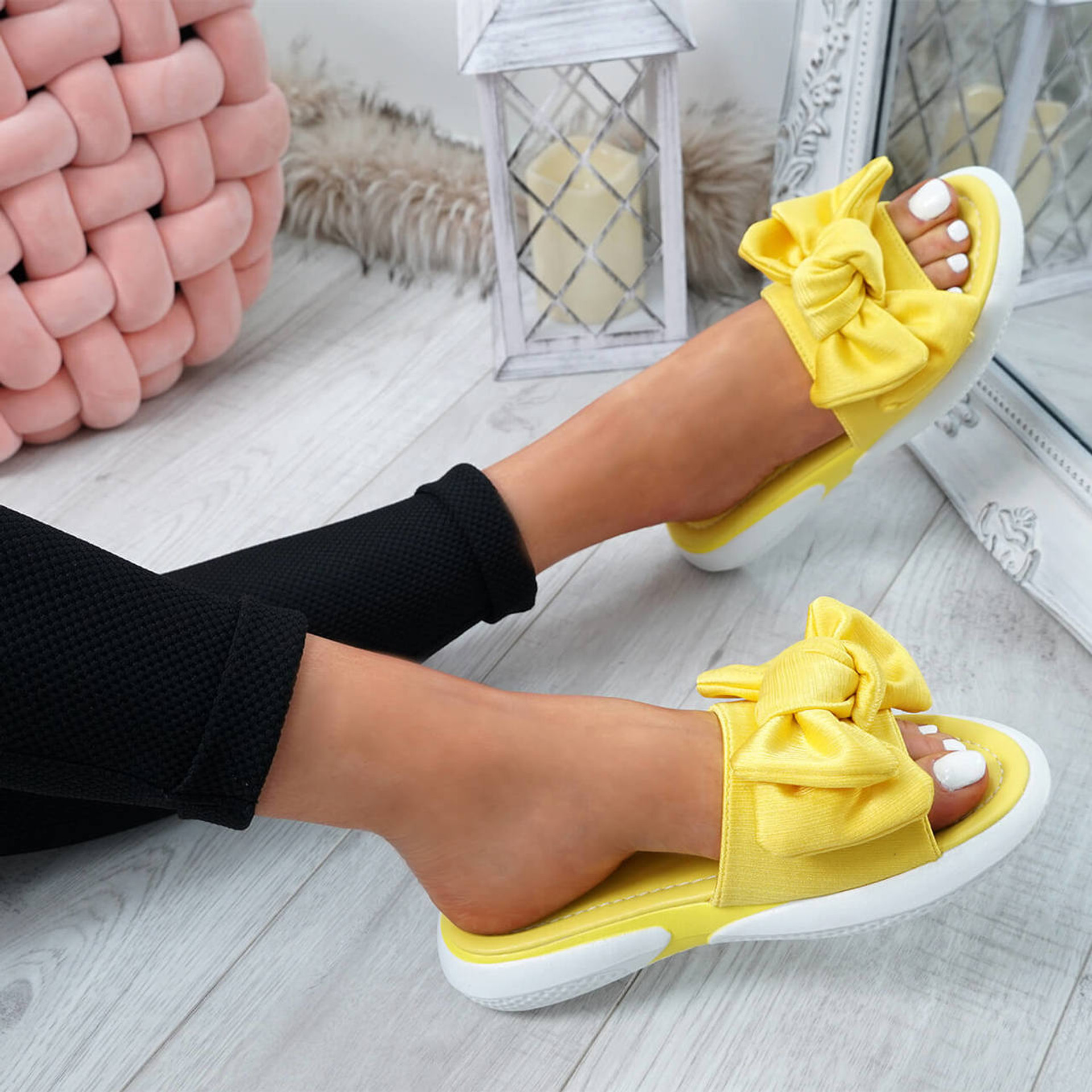yellow sandals with bow