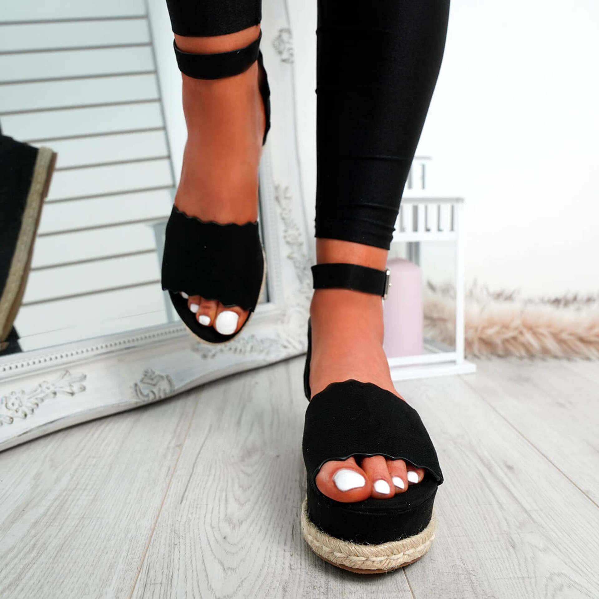 Mireya Black Wedge Platform Sandals
