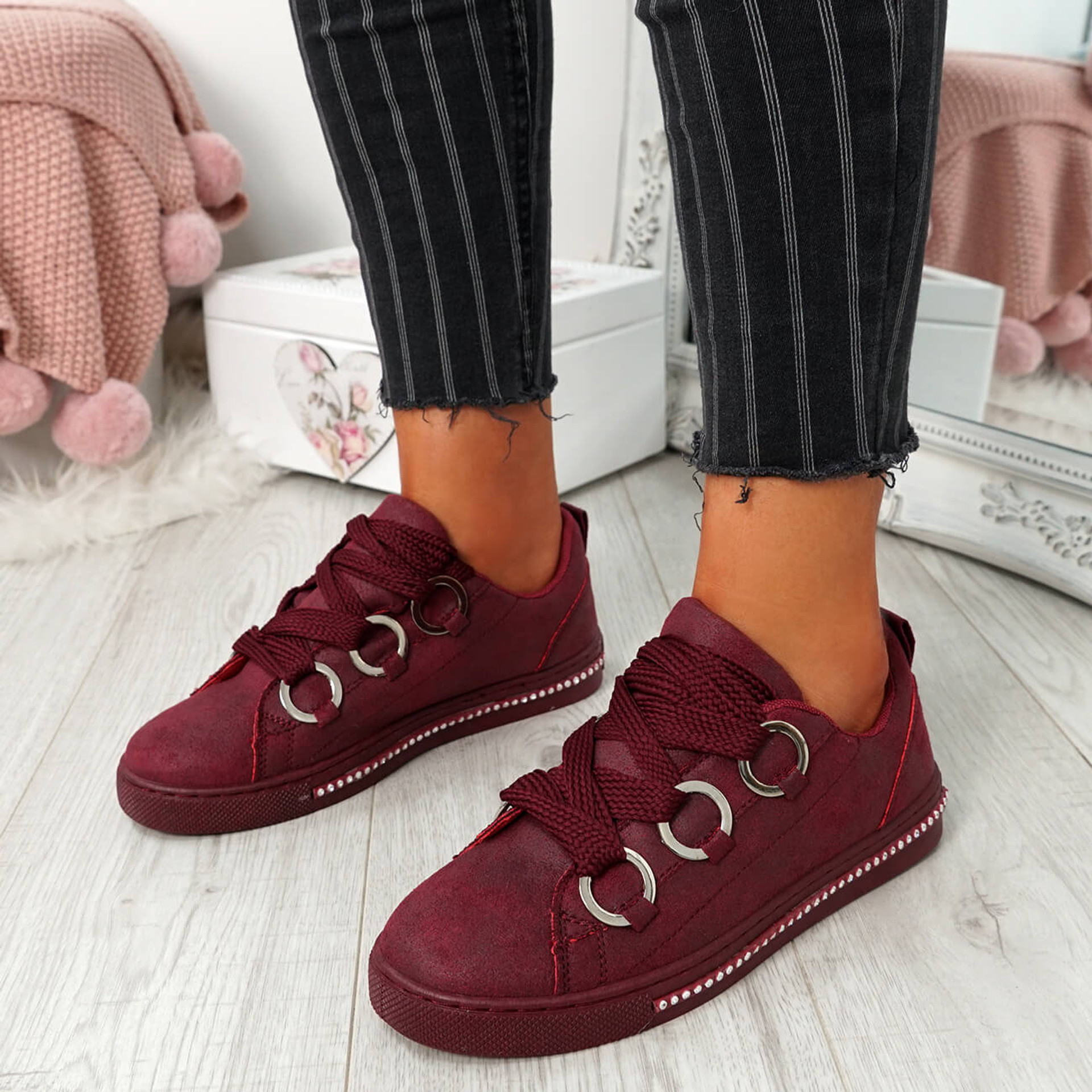 Lutte Wine Red Lace Up Trainers