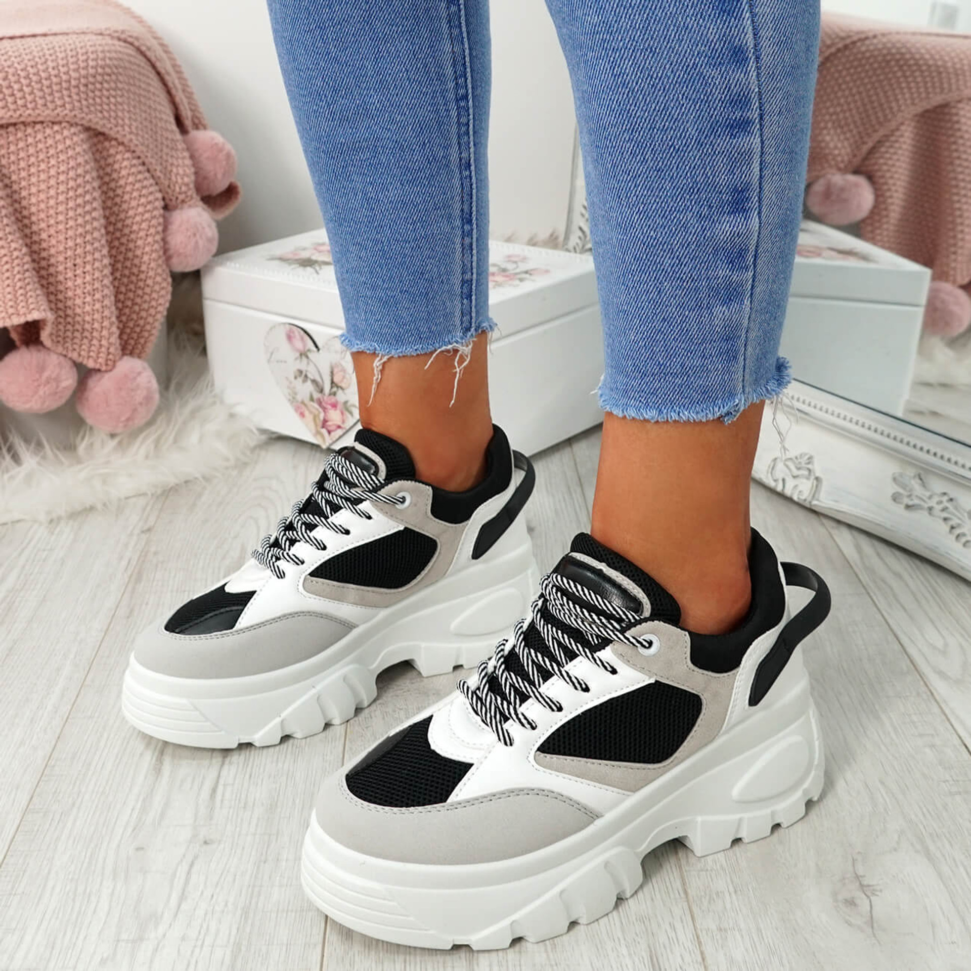 Ira Black Lace Up Chunky Sneakers
