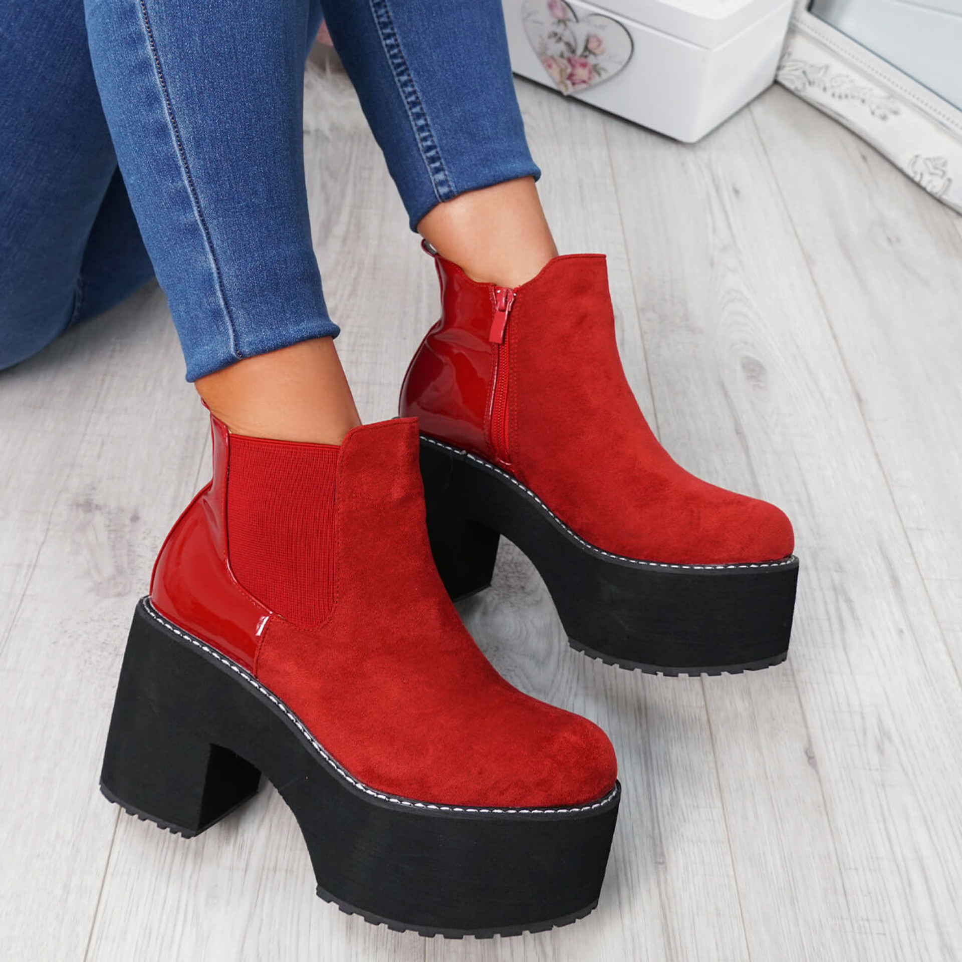 Lummo Red Chunky Ankle Boots